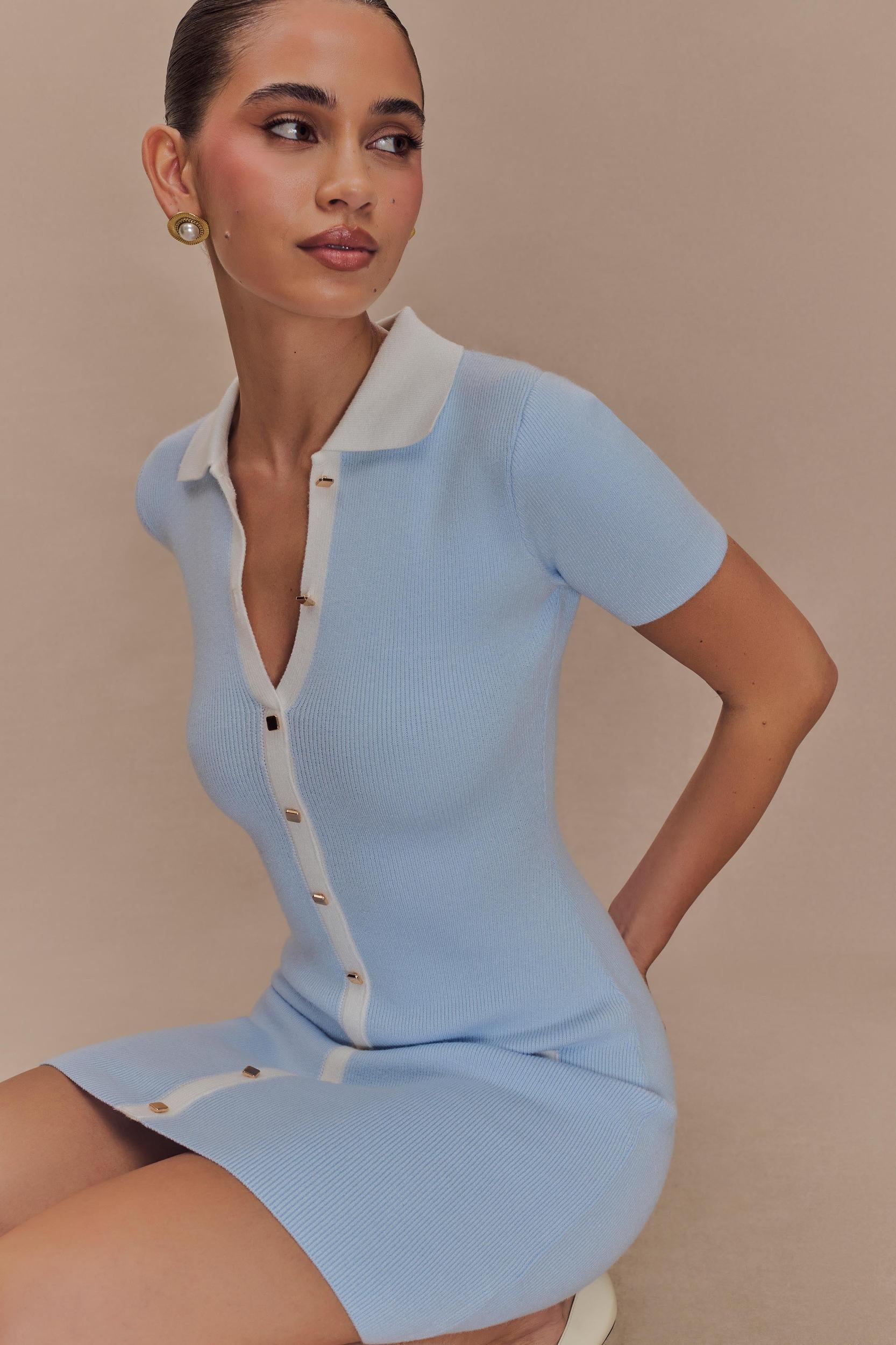 Seema Contrast Mini Dress - Light Blue/White Product Image