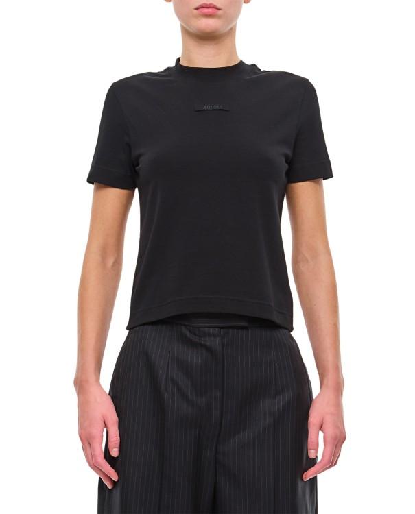 JACQUEMUS Black Fitted T-shirt With Logo Patch In Stretch Cotton Woman Product Image