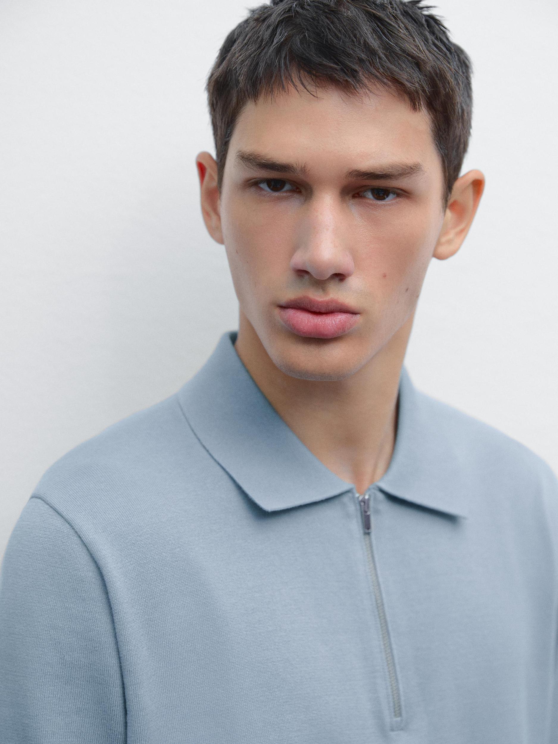 Cotton knit quarter-zip polo shirt Product Image