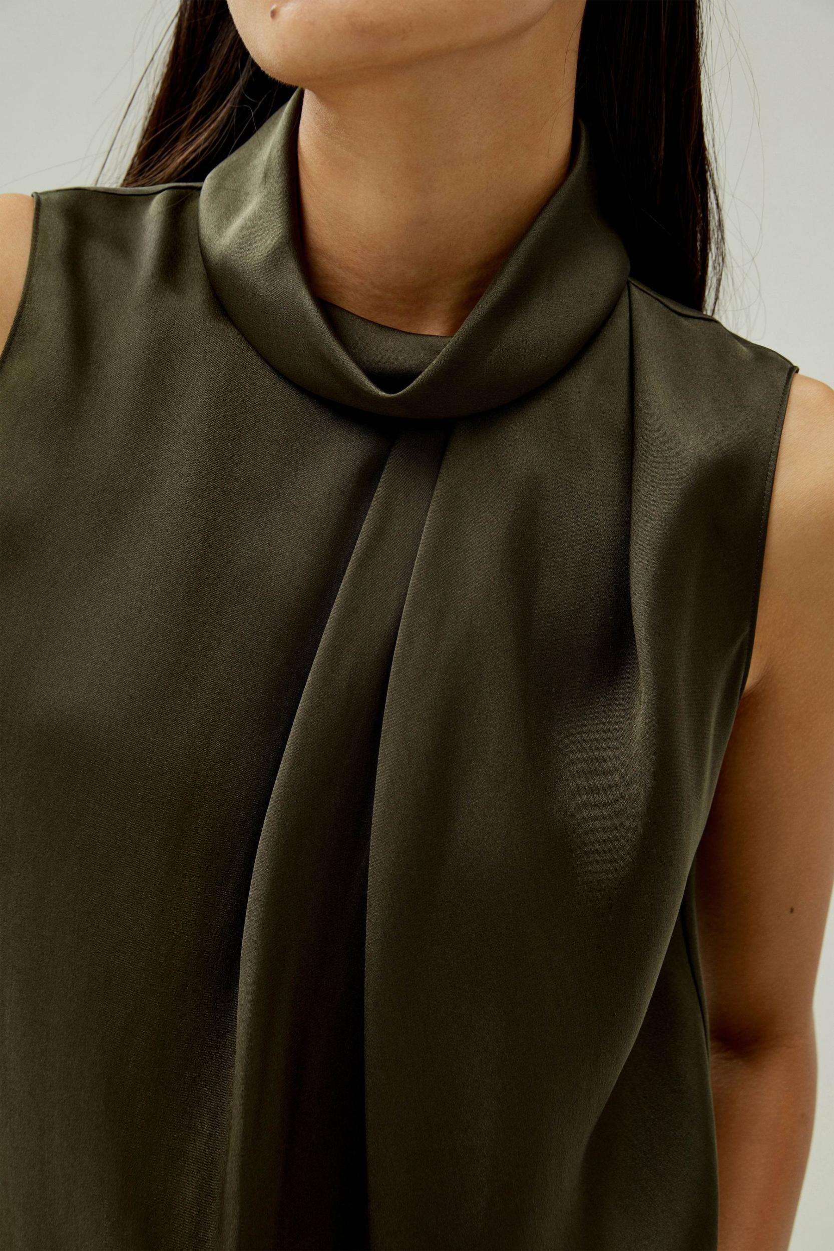 LILYSILK Silk Blouse Women - Dark Olive Mulberry Silk - Elegant Cowl Neck Blouse XS Product Image