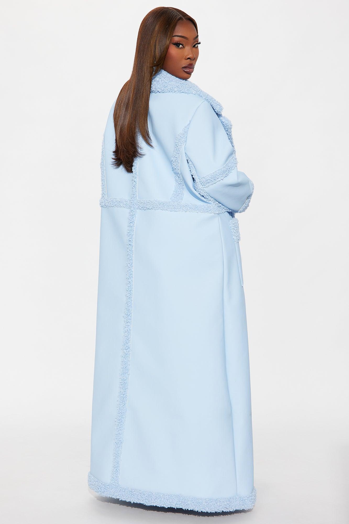 Calling Again Faux Leather Trench Coat - Light Blue Female Product Image