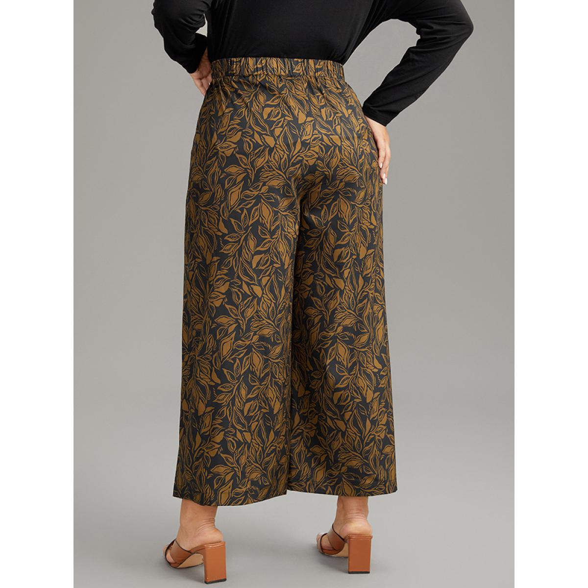 Plus Size Silhouette Floral Print Elastic Waist Wide Leg Pants Women Black Vacation Wide Leg High Rise Dailywear Pants BloomChic 12/L Product Image