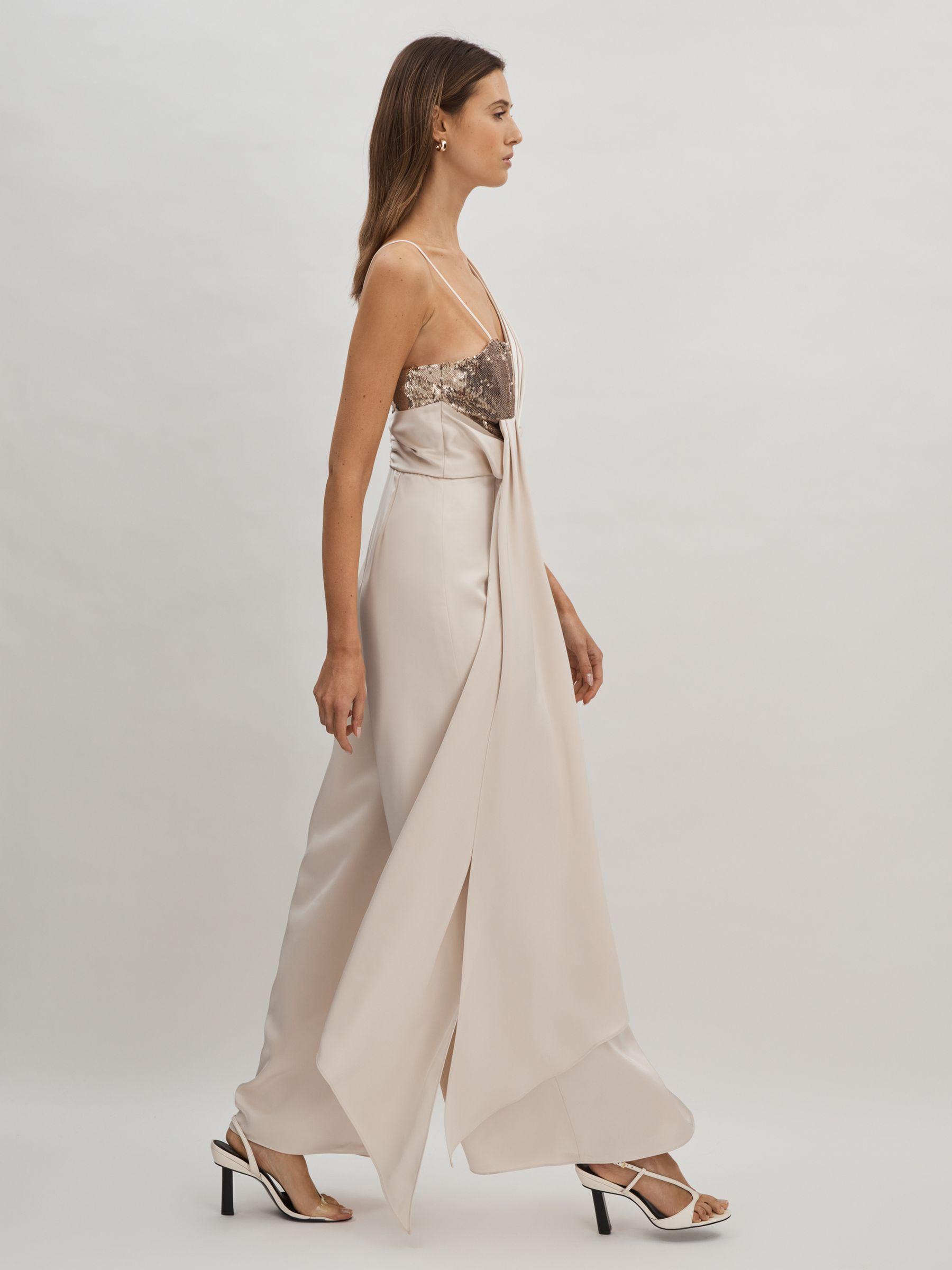 Halston Satin Sequin Wide Leg Jumpsuit in Champagne Product Image