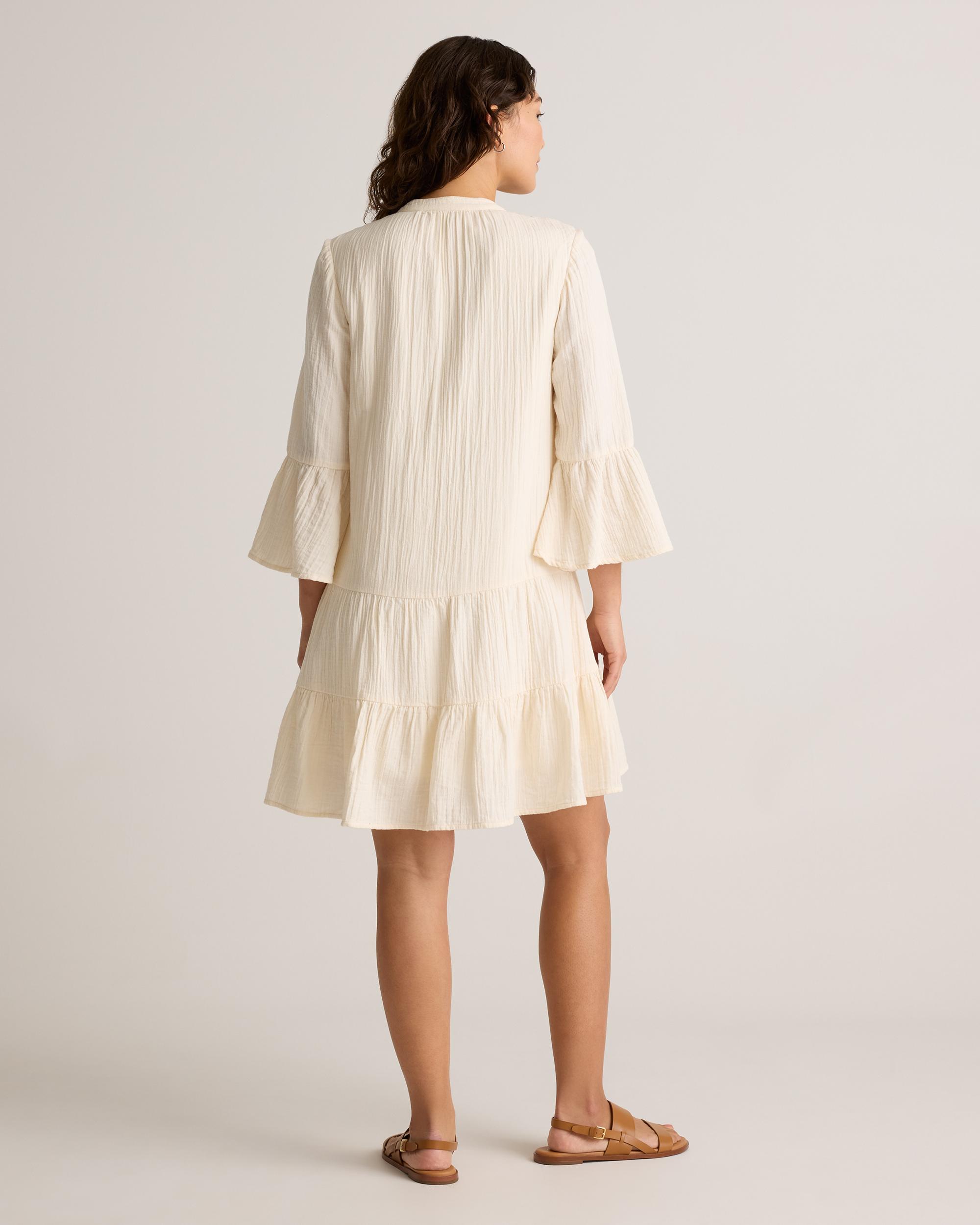 Quince | Women's Gauze Long Sleeve Tiered Mini Dress Organic Cotton Product Image