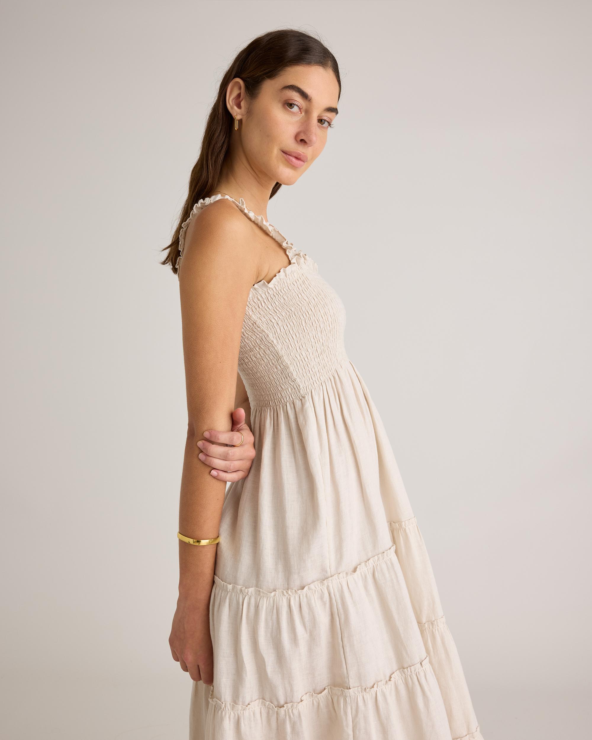 Quince | Women's 100% European Linen Smocked Midi Dress Product Image