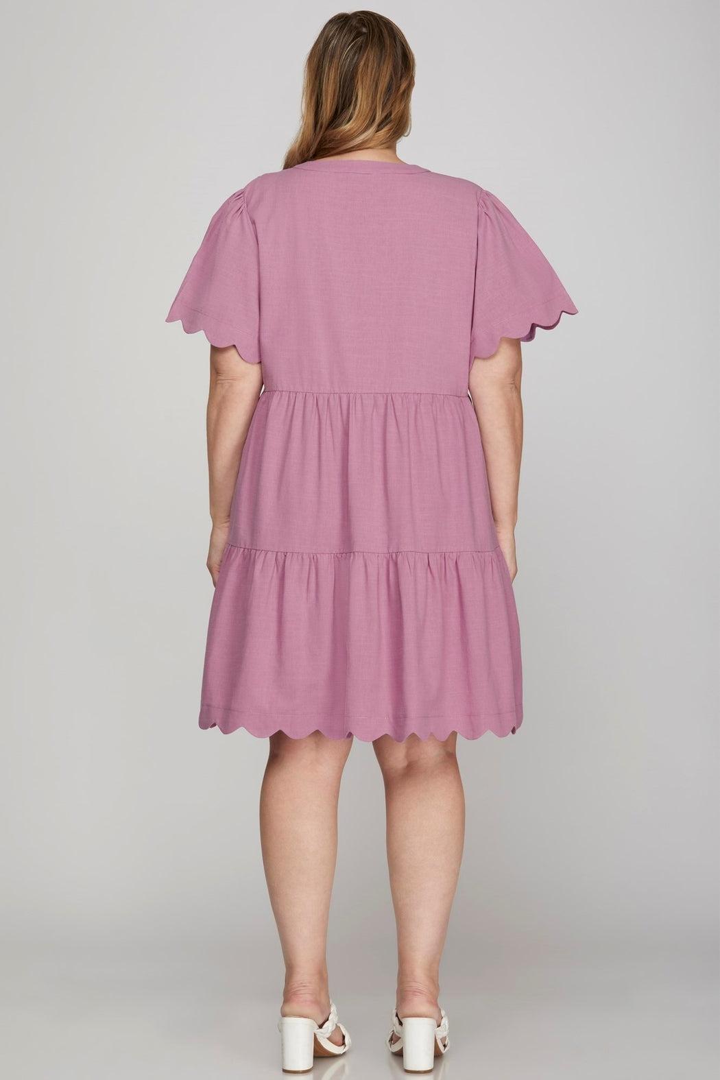 Short Sleeve Scallop Hem Mini Dress Product Image