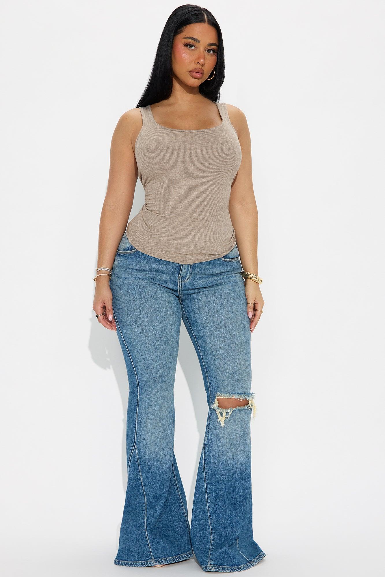 Madison Basic Square Neck Tank Top - Mocha Female Product Image