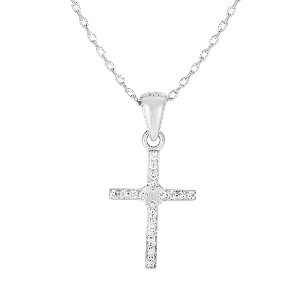 Sunkissed Sterling Cubic Zirconia Cross Pendant Necklace, Women's, Silver Tone Product Image