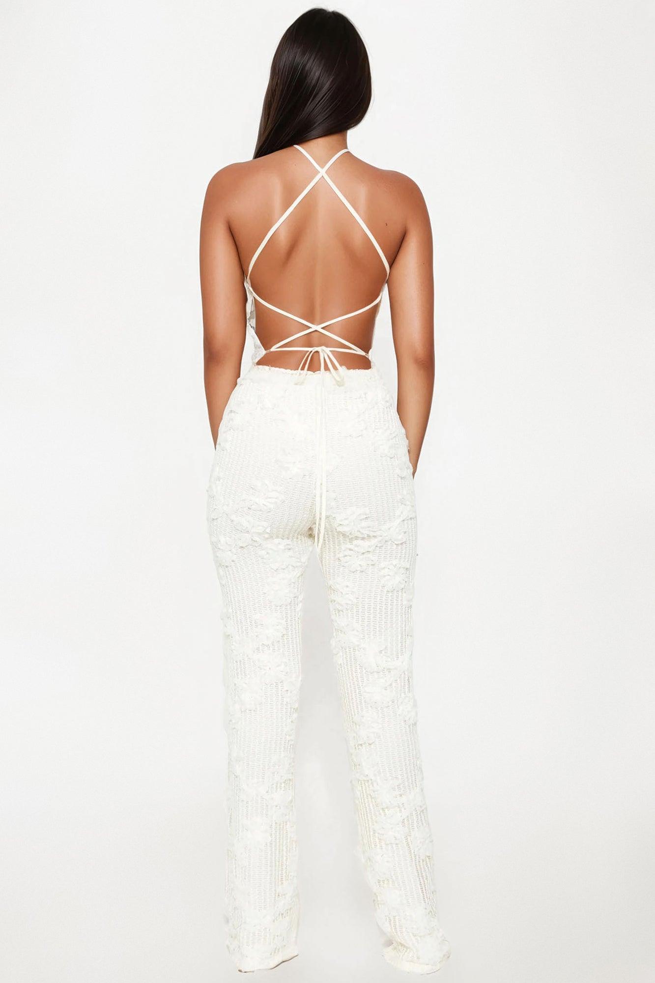 Dream In Ivory Fishnet Pant Set - Ivory Female Product Image