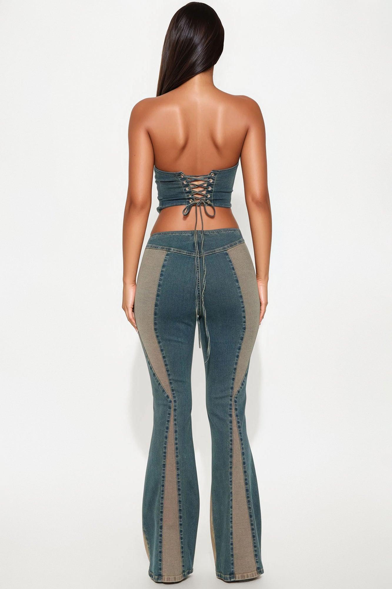 Mabel Denim Flare Pant Set - Vintage Wash Female Product Image