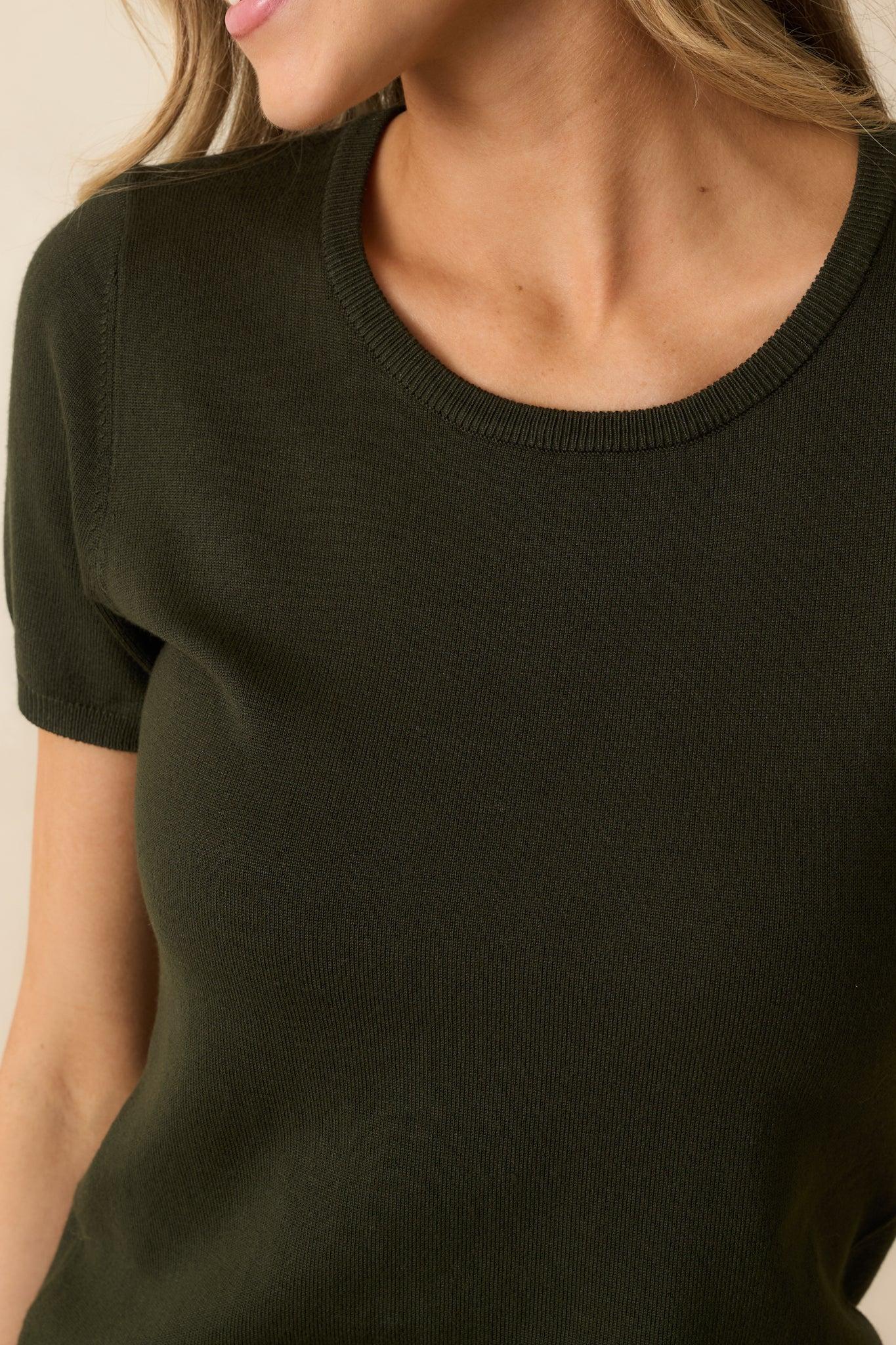 Cross Your Mind Dark Green Short Sleeve Sweater Top L / Dark Green Product Image