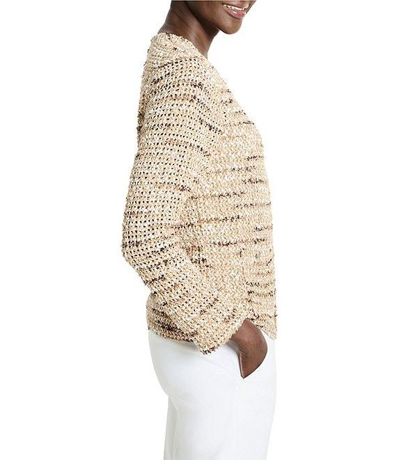 NIC + ZOE Tonal Mix Knit Round Neck Bracelet Sleeve Hook Front Jacket Product Image