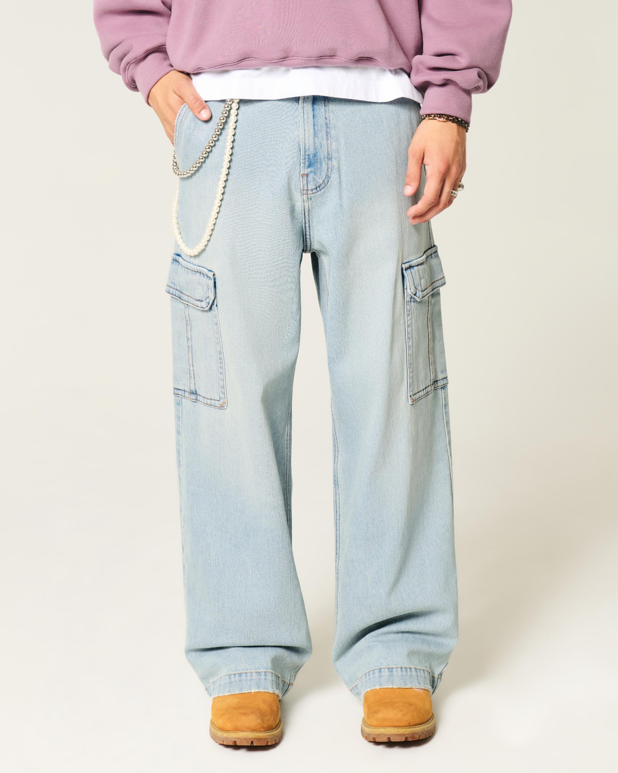 Light Wash Super Baggy Cargo Jeans Product Image