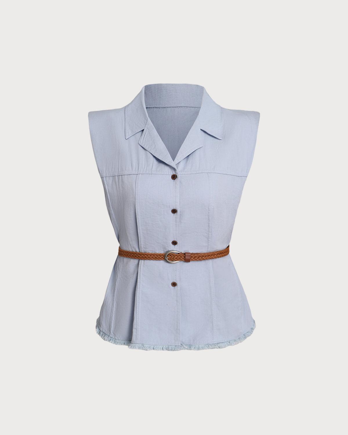 Blue Belted Sleeveless Blouse Product Image