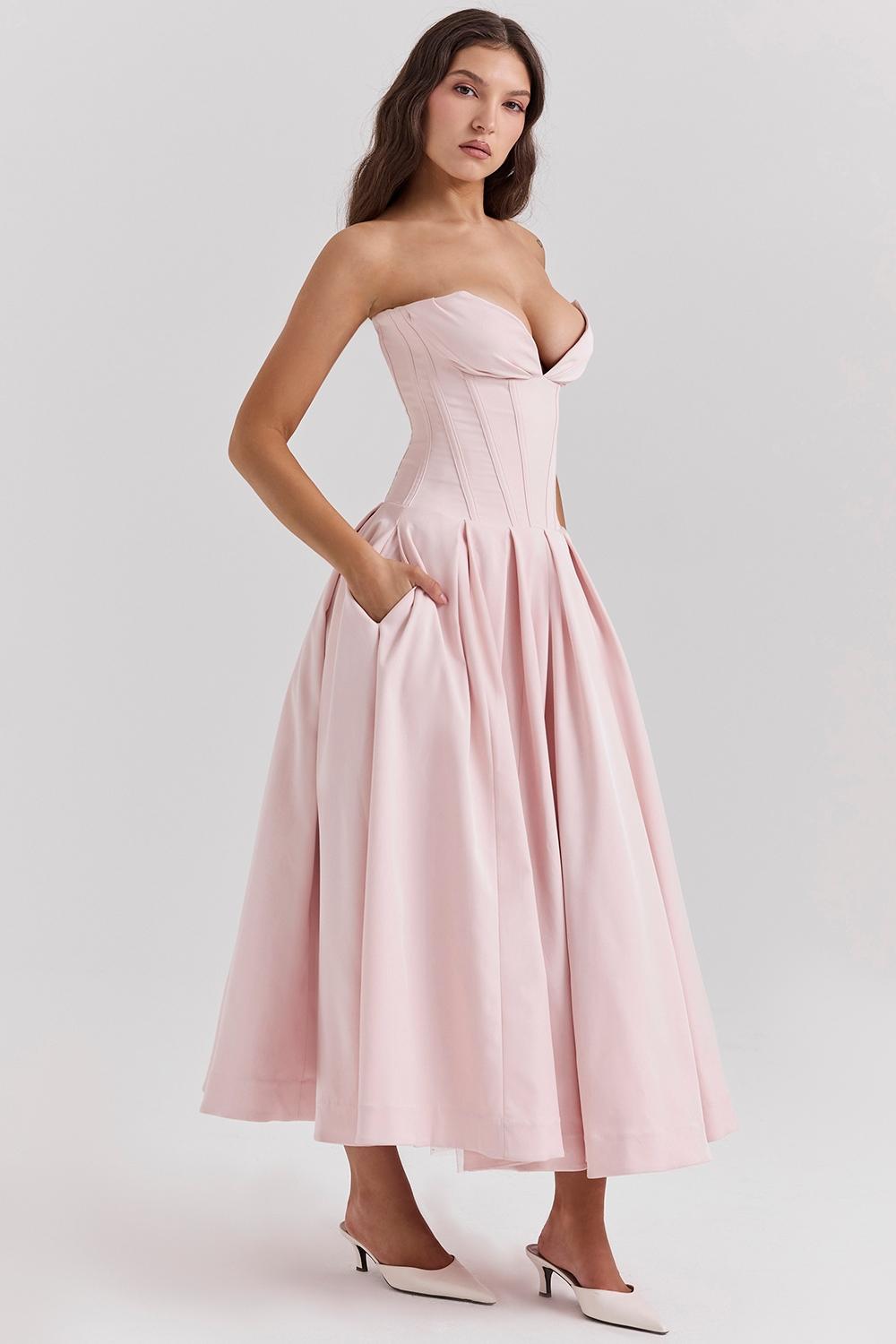 Lady  ballerina pink strapless midi dress Product Image