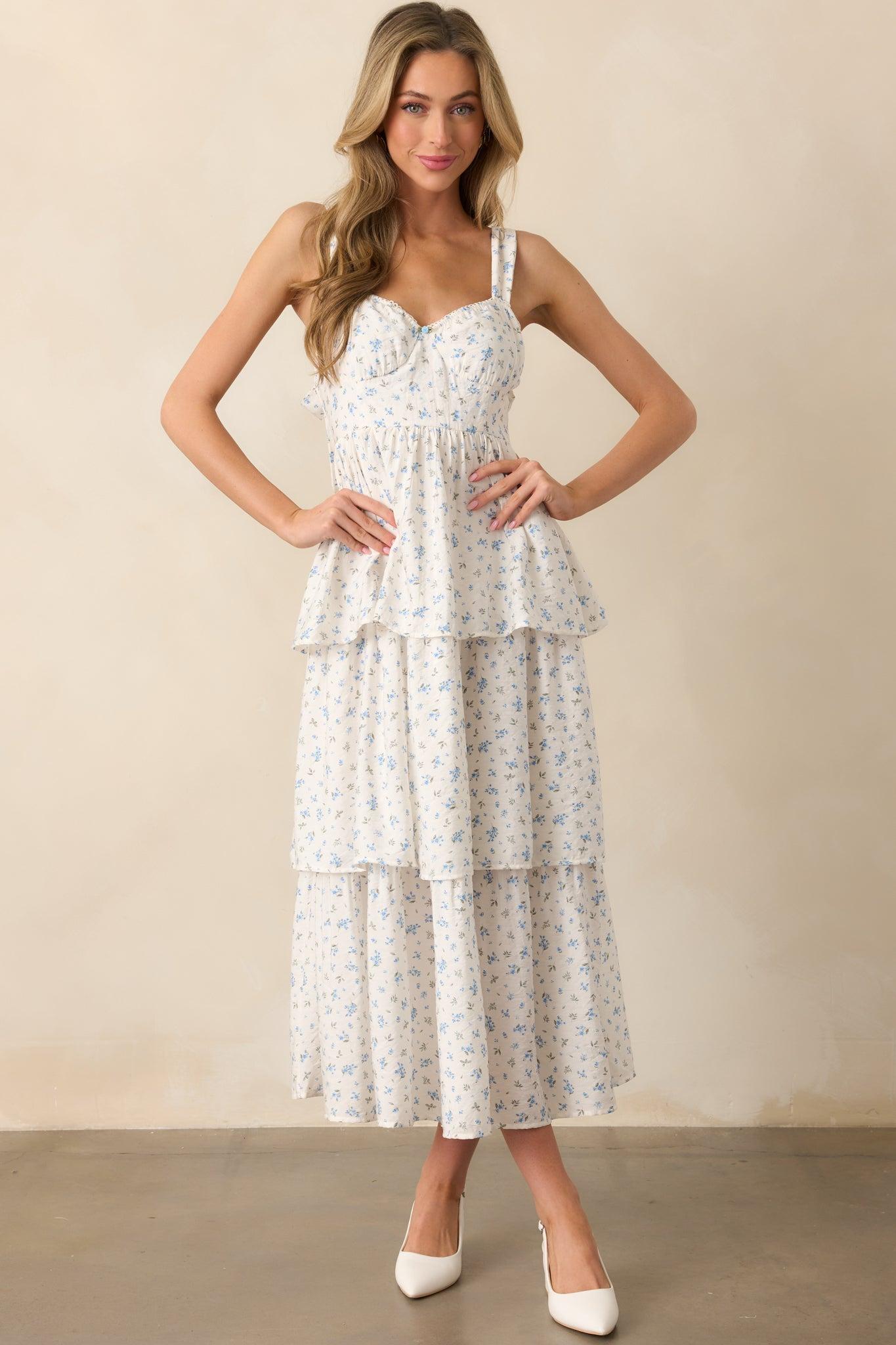 In The Wildflowers Blue Floral Tiered Maxi Dress Product Image