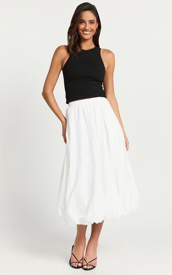Abbey Midi Skirt - Bubble Hem Skirt in White Product Image