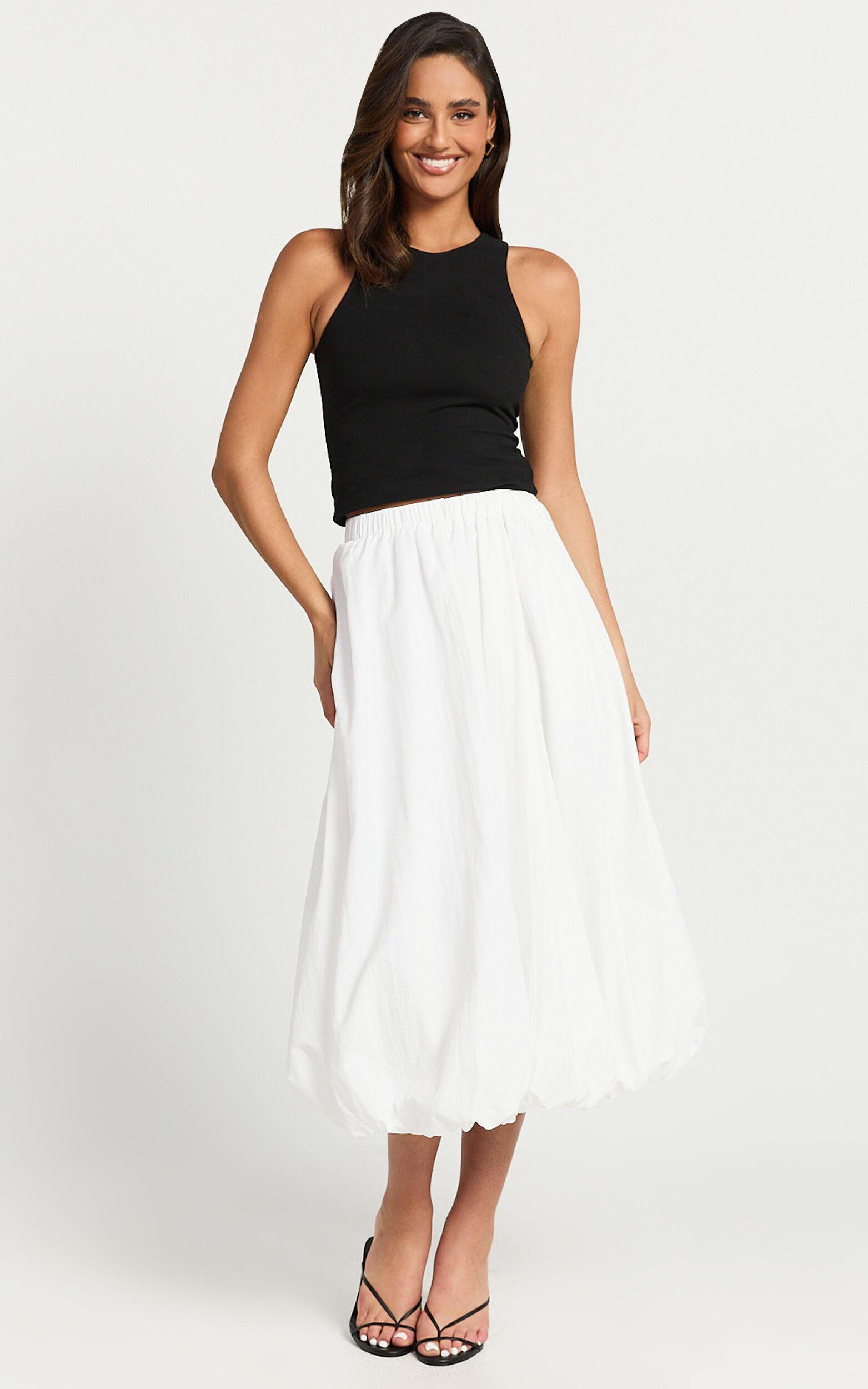 Abbey Midi Skirt - Bubble Hem Skirt in White Product Image