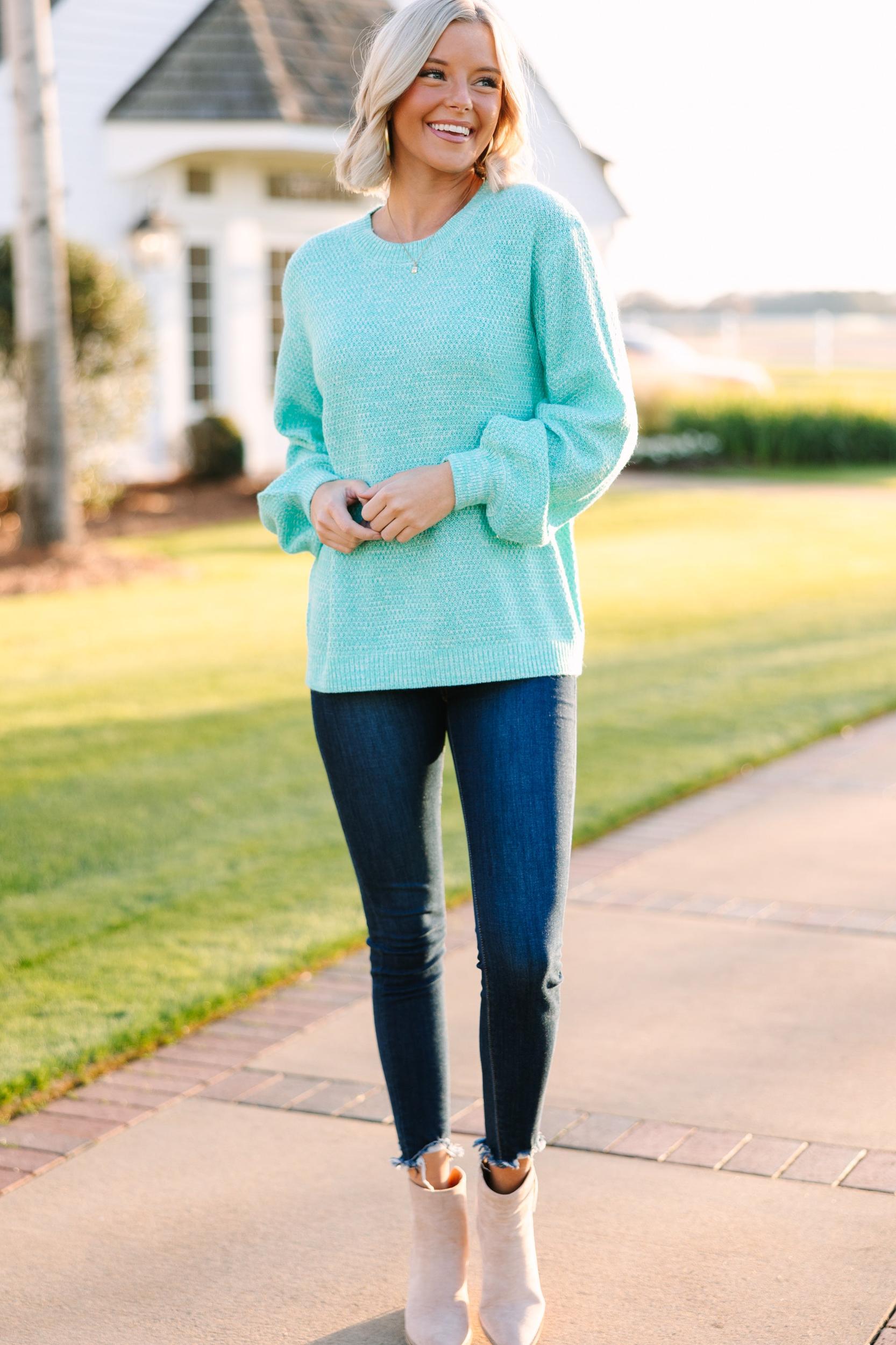 The Slouchy Mint Green Bubble Sleeve Sweater Female Product Image