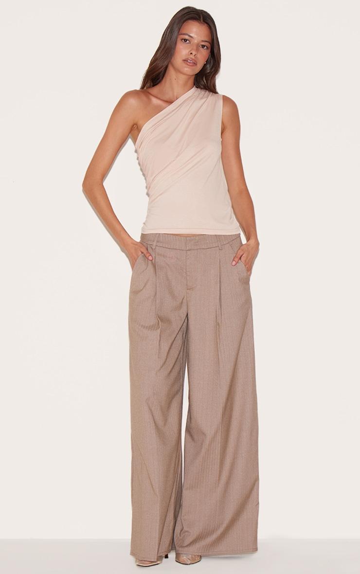 Cream Soft Cotton Asymmetric One Shoulder Top Product Image