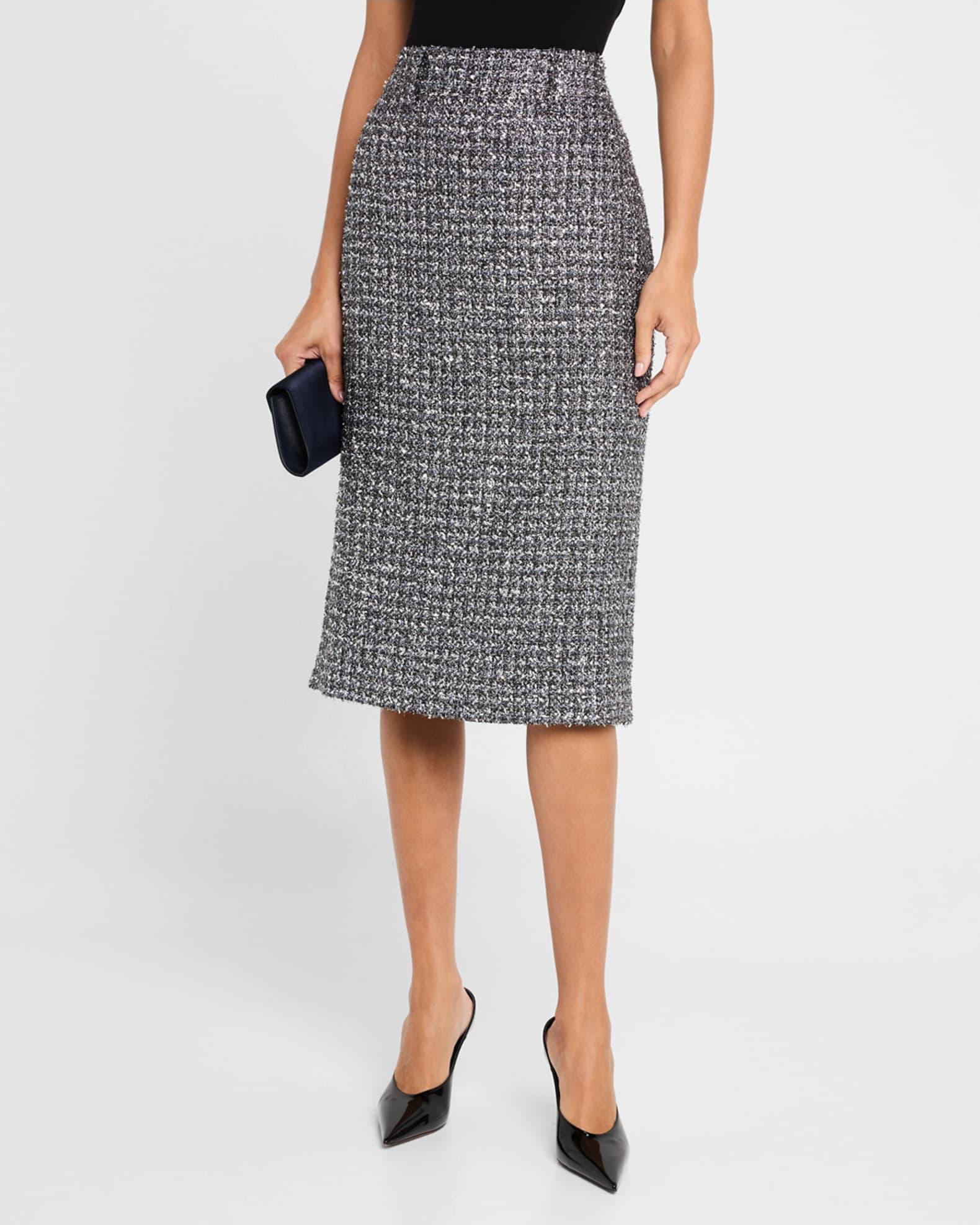 Metallic Tweed Midi Pencil Skirt Product Image