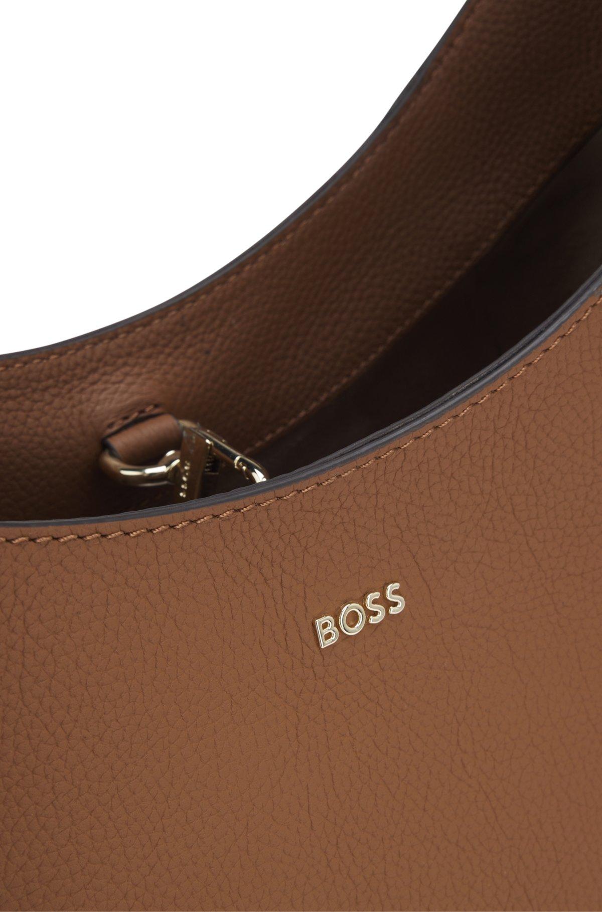 Leather bucket bag with metallic logo lettering Product Image