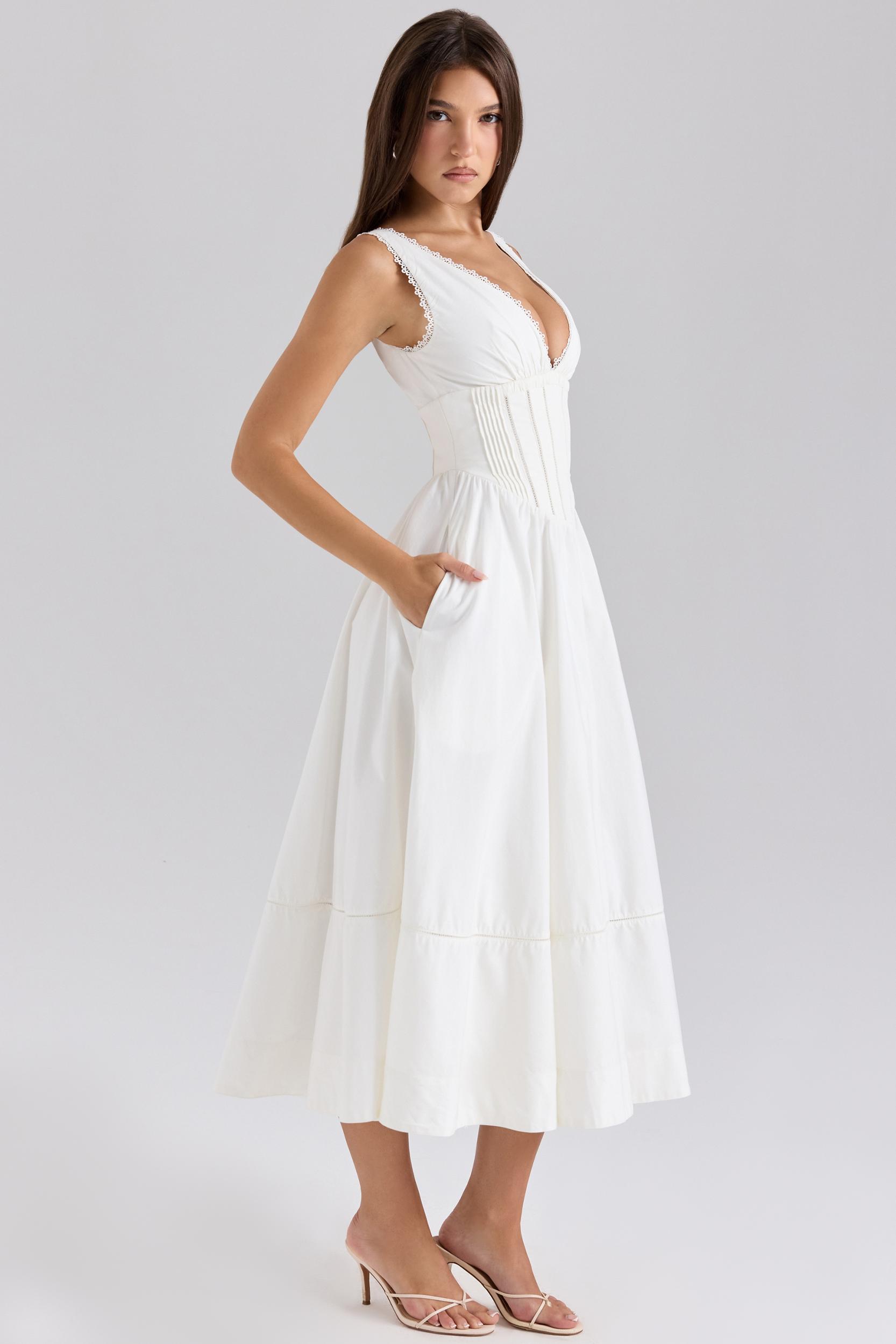 Samia  white stretch cotton midi sundress Product Image