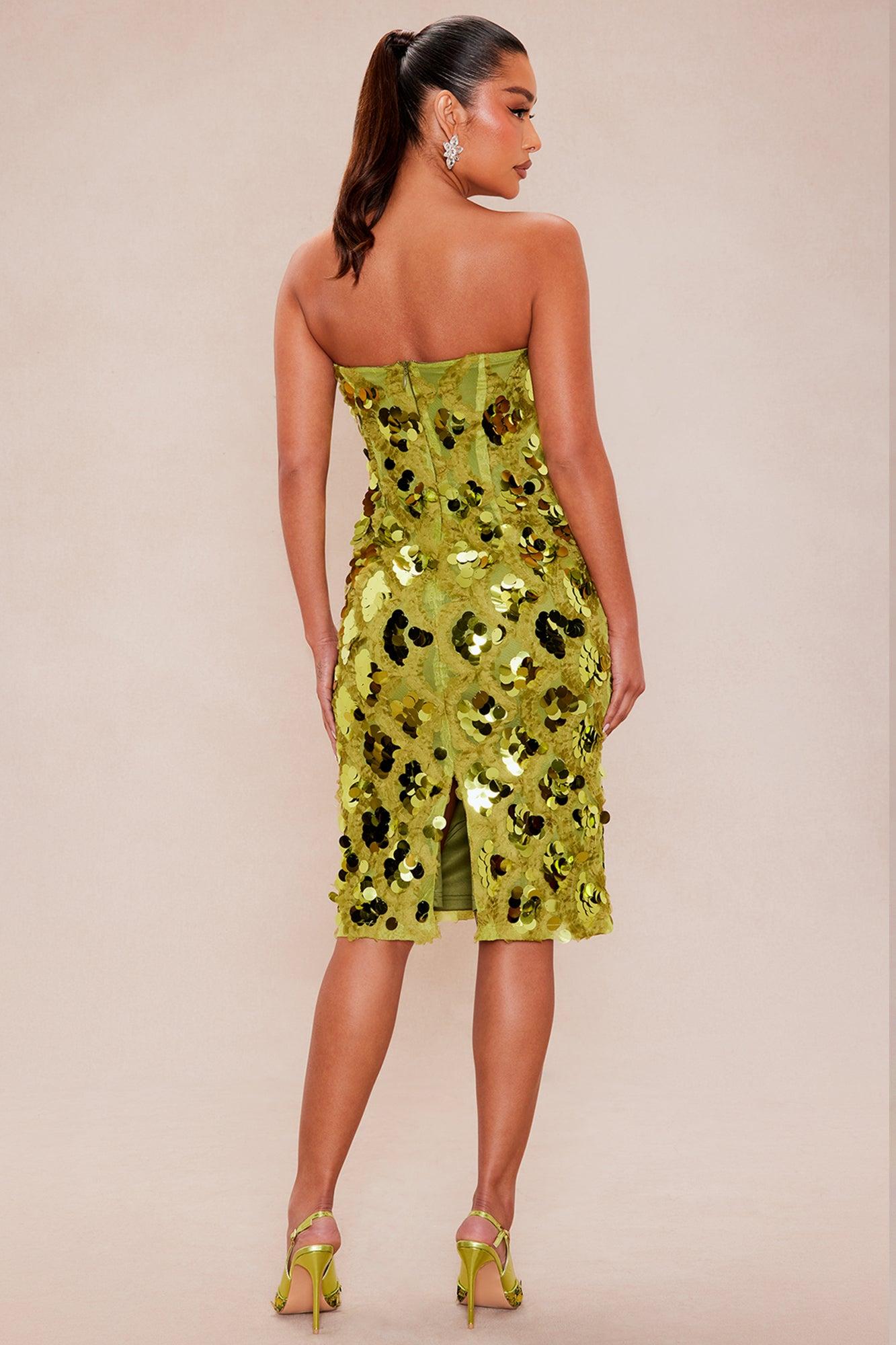 Lana Strapless Sequin Midi Dress - Olive Female Product Image