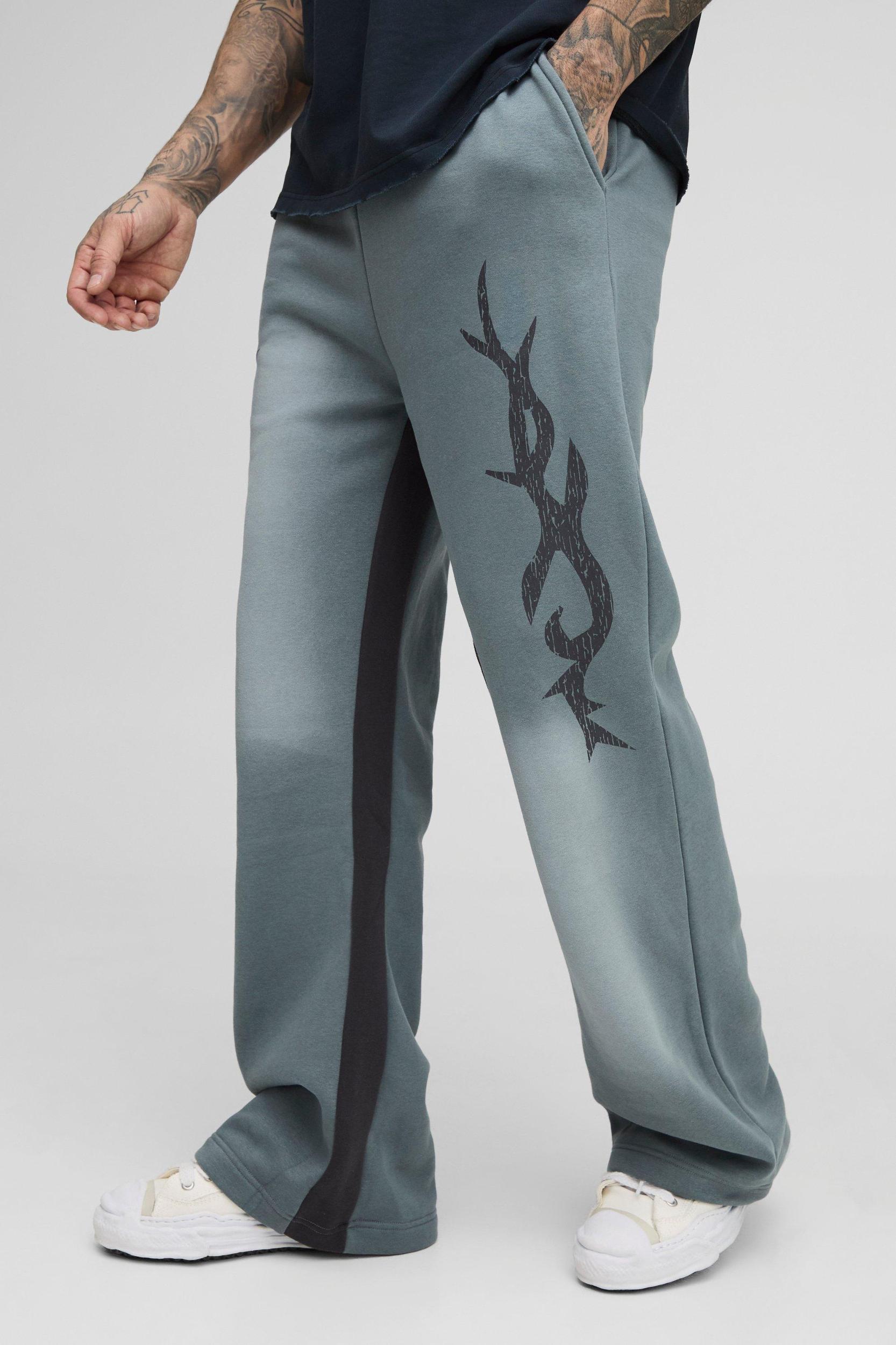 Tall Relaxed Fit Flare Spray Wash Graphic Sweatpants | boohooMAN USA Product Image