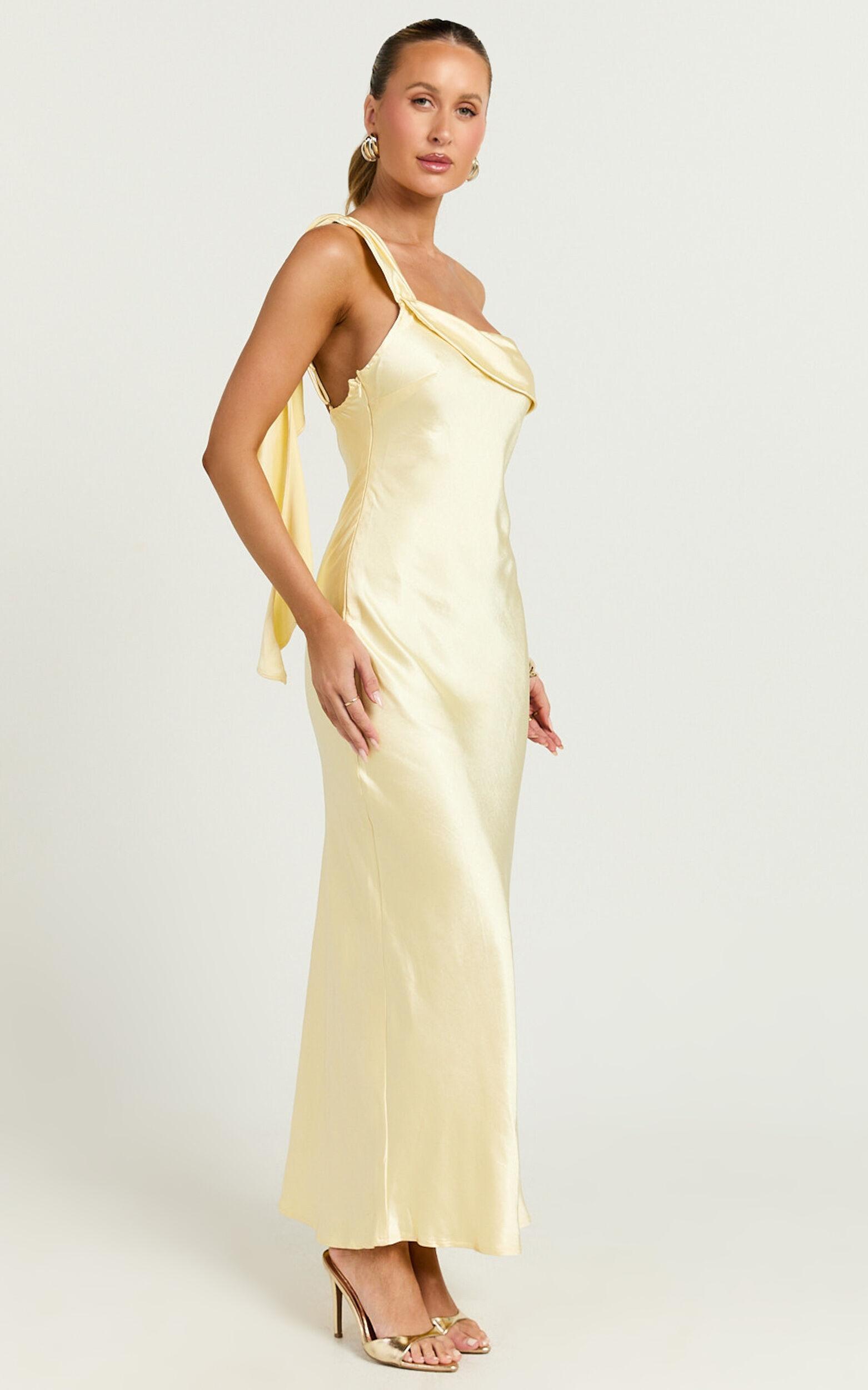 Calix Midi Dress - One shoulder Slip dress in Butter Product Image