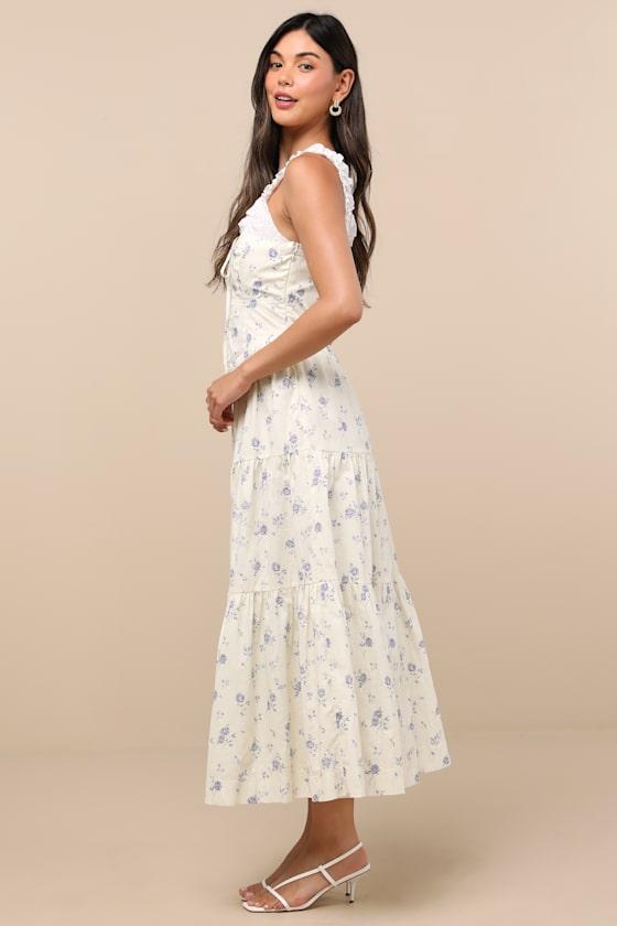 Bianka Ivory Floral Ruffled Tiered Midi Dress Product Image