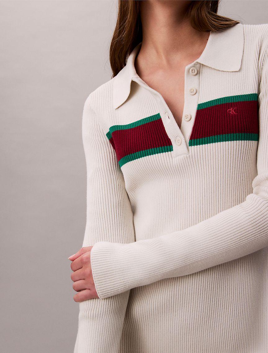 Cotton Rib V-Neck Polo Mini Dress Product Image