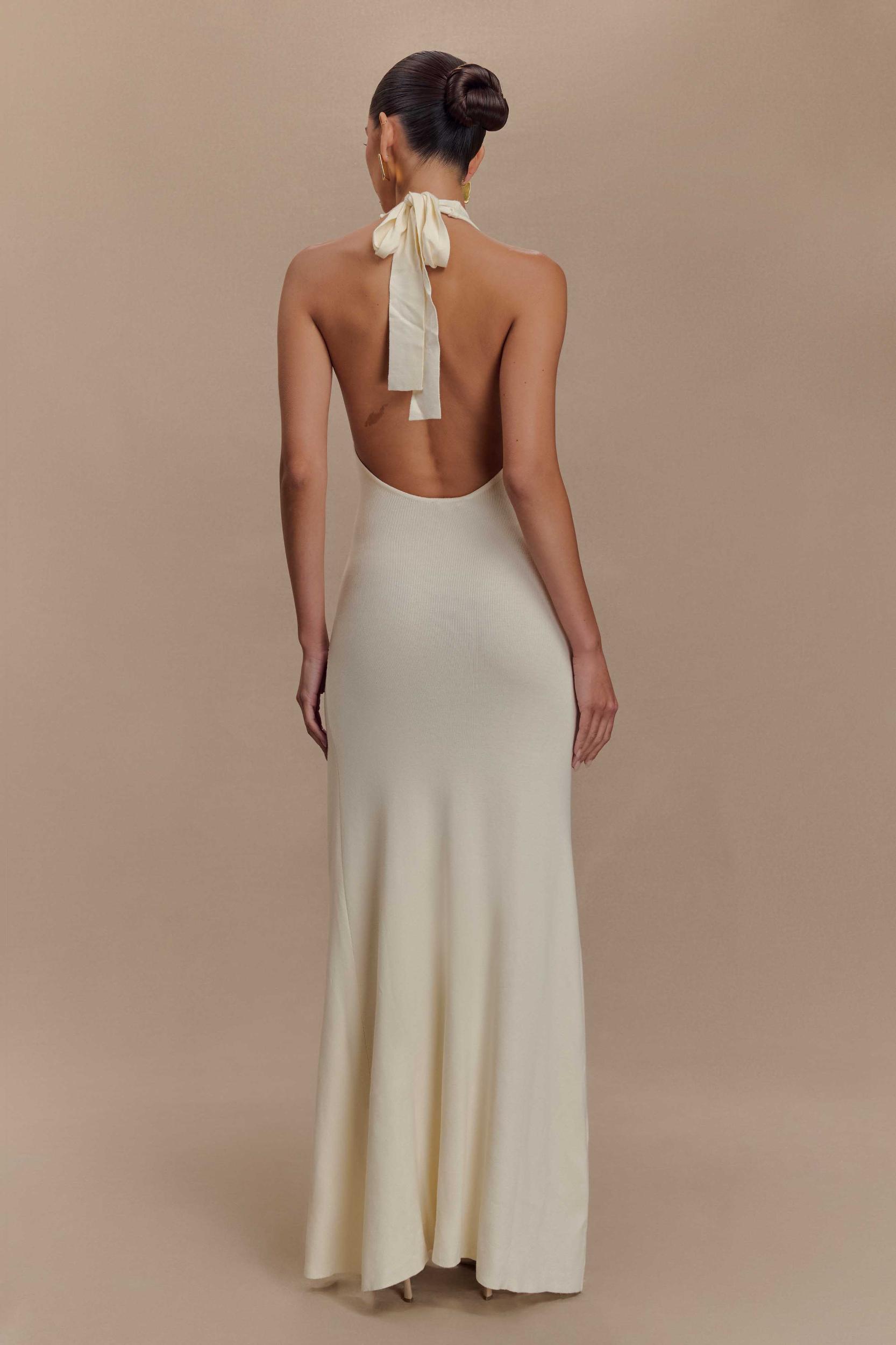 Shiloh Rose Knit Halter Maxi Dress - Ivory Product Image