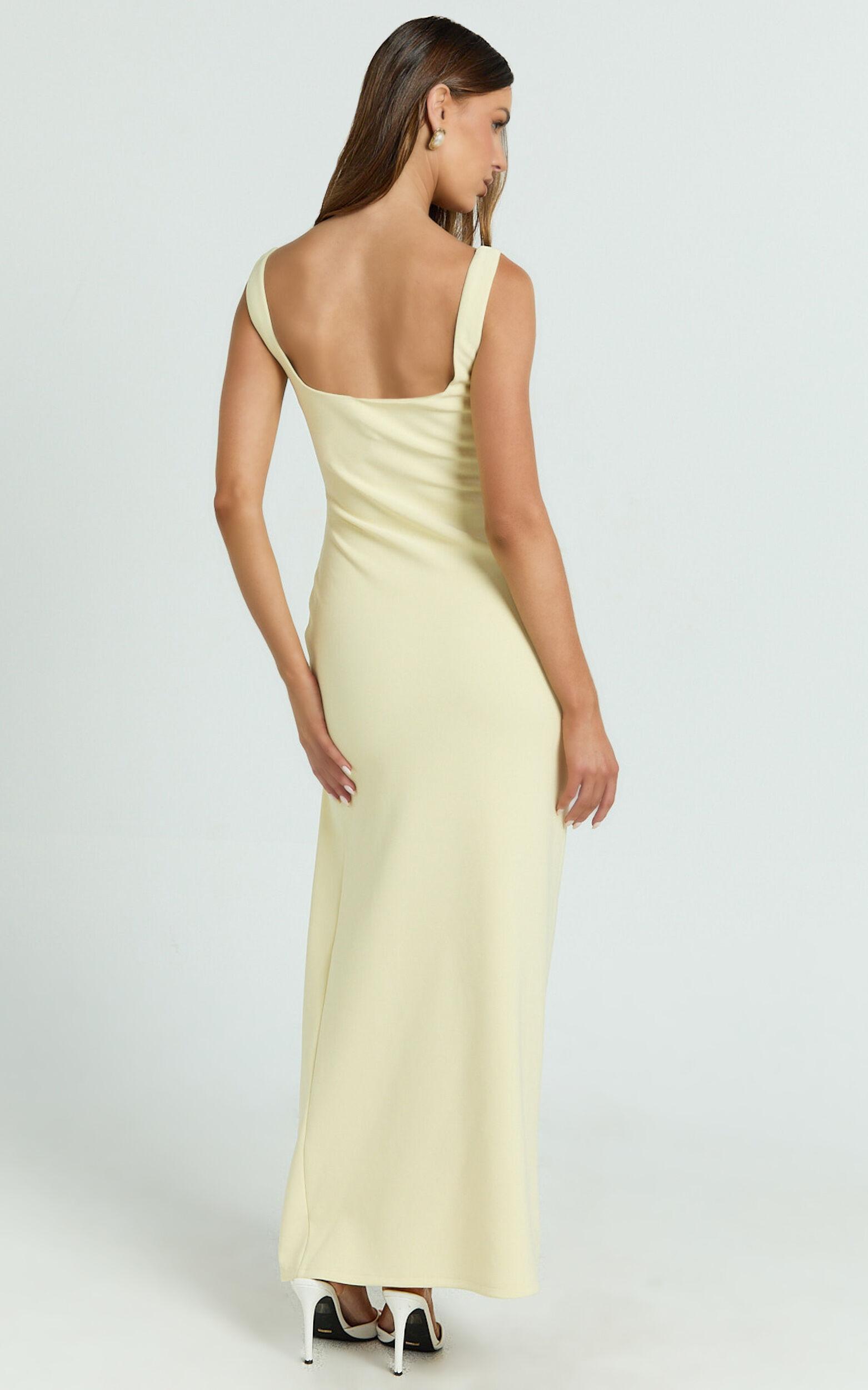 Tessa Maxi Dress - Square Neck Ruched Side Bodycon Dress in Lemon Product Image