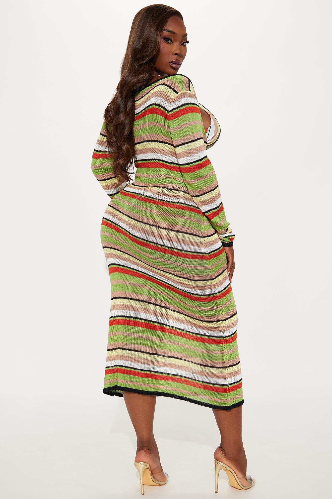 Genesis Striped 3 Piece Bikini & Knit Dress Set - Green/combo Female Product Image