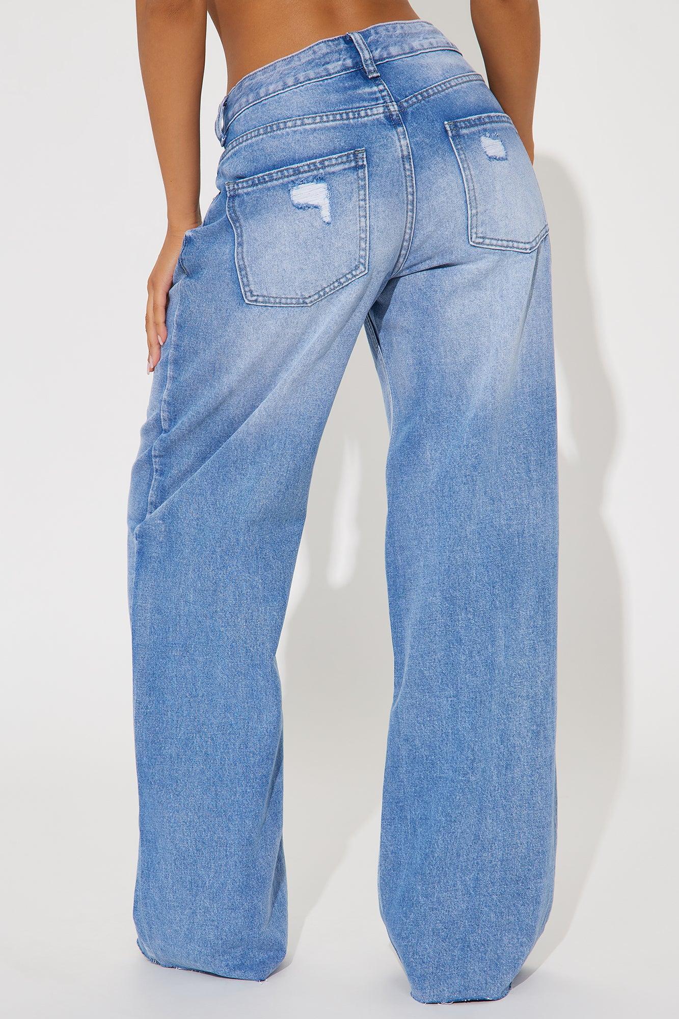 Fine Line Non Stretch Ripped Straight Leg Jeans - Medium Wash Product Image
