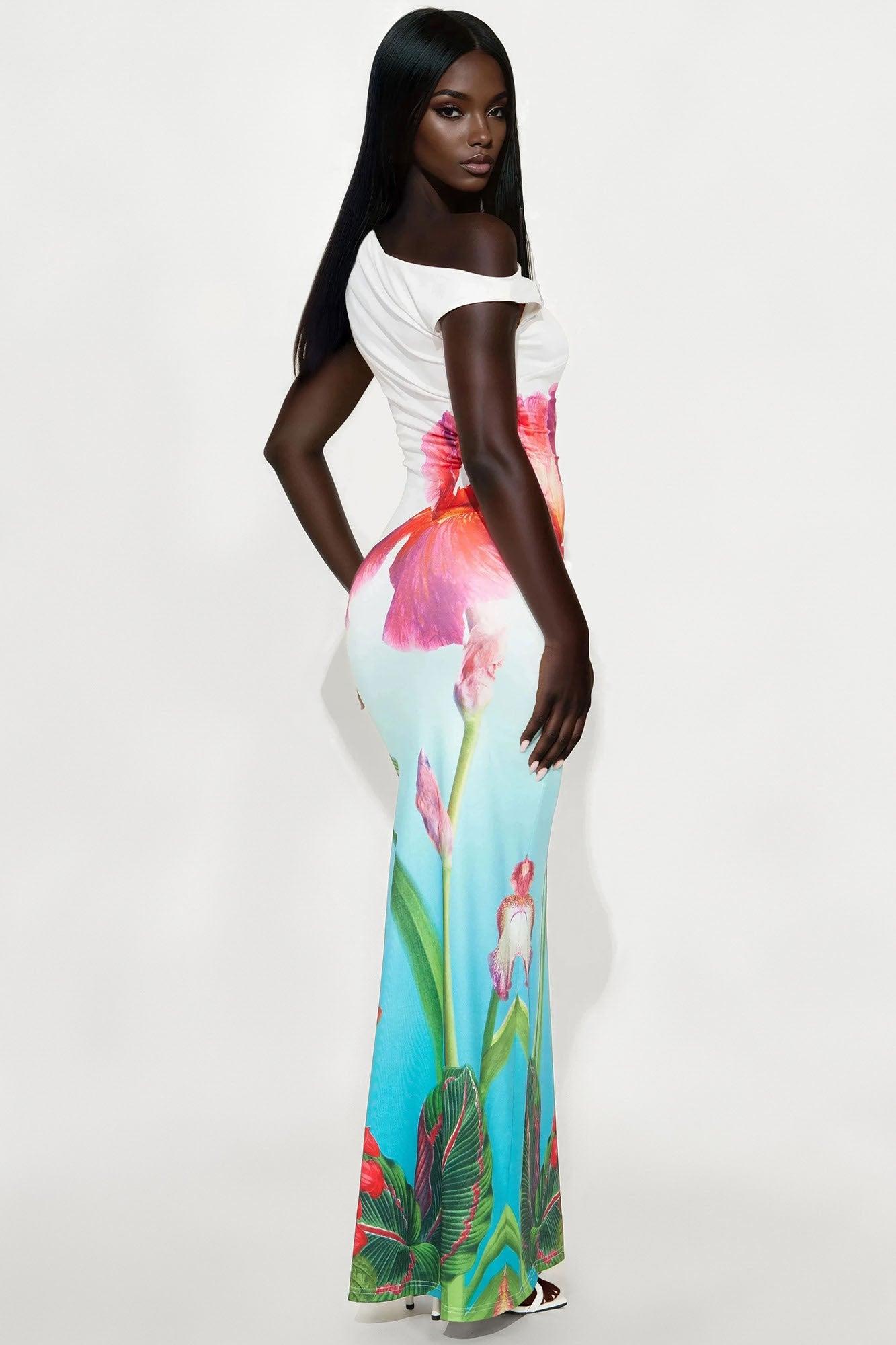 Jolene Off Shoulder Floral Maxi Dress - White/combo Female Product Image