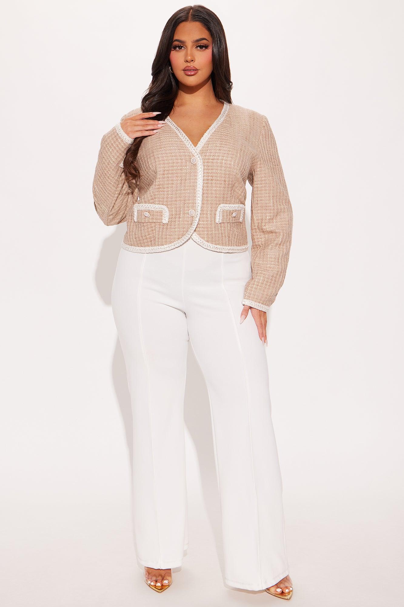 Timeless Beauty Tweed Blazer Top - Taupe/combo Product Image