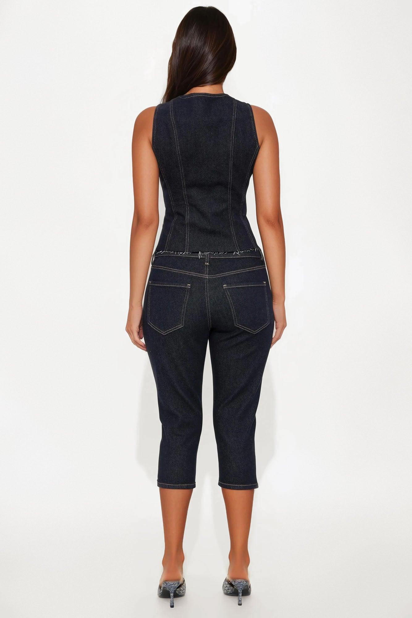 Dakota Denim Vest And Capri Set - Dark Wash Female Product Image