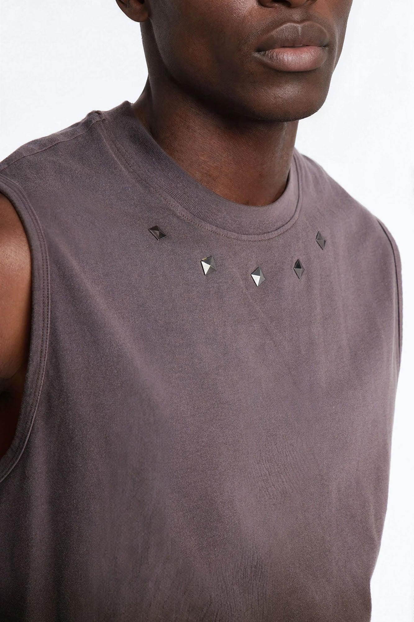 Washed Embellished Muscle Tee - Taupe Product Image