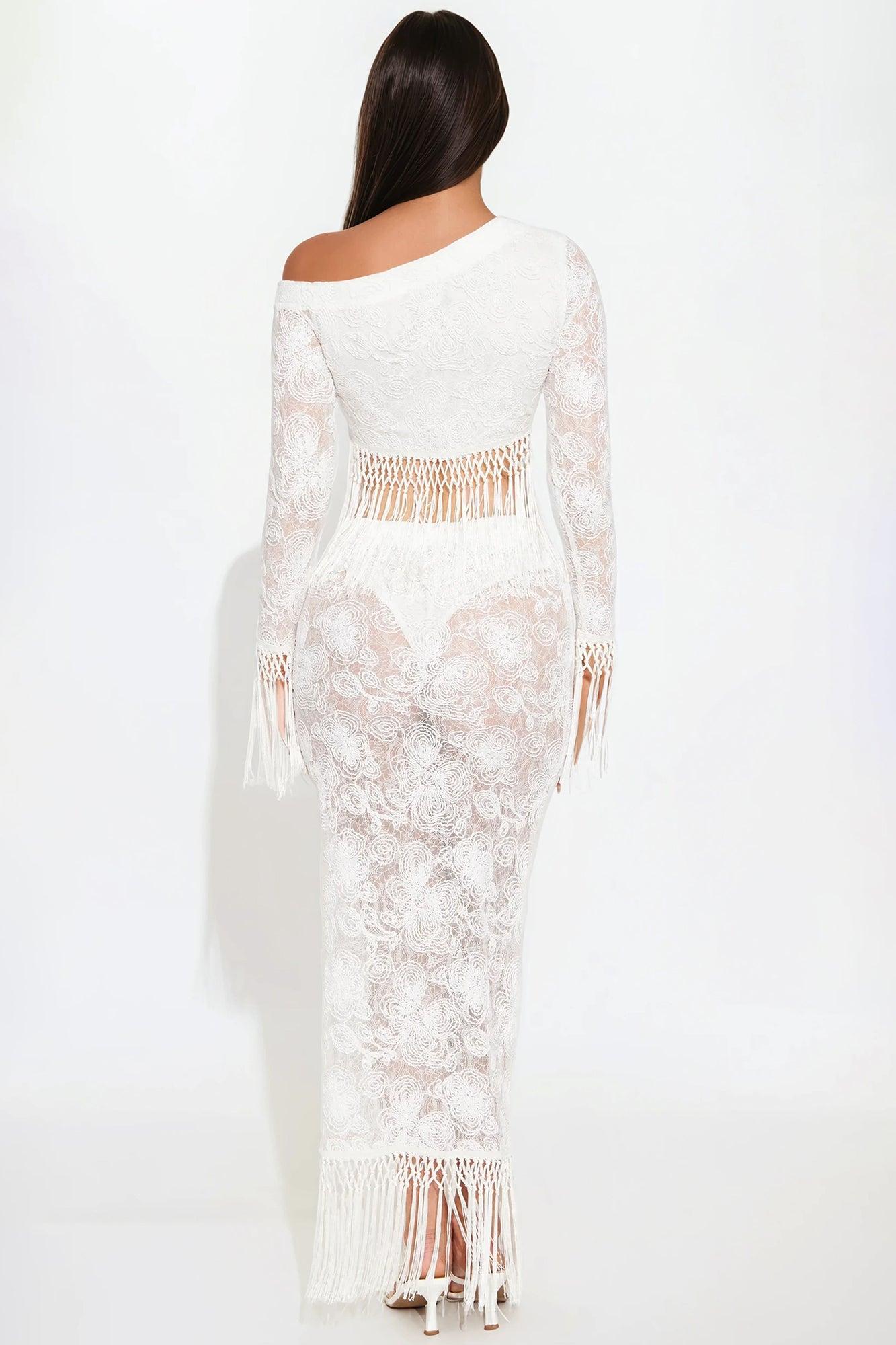 Maisie Crochet Maxi Skirt Set - White Product Image