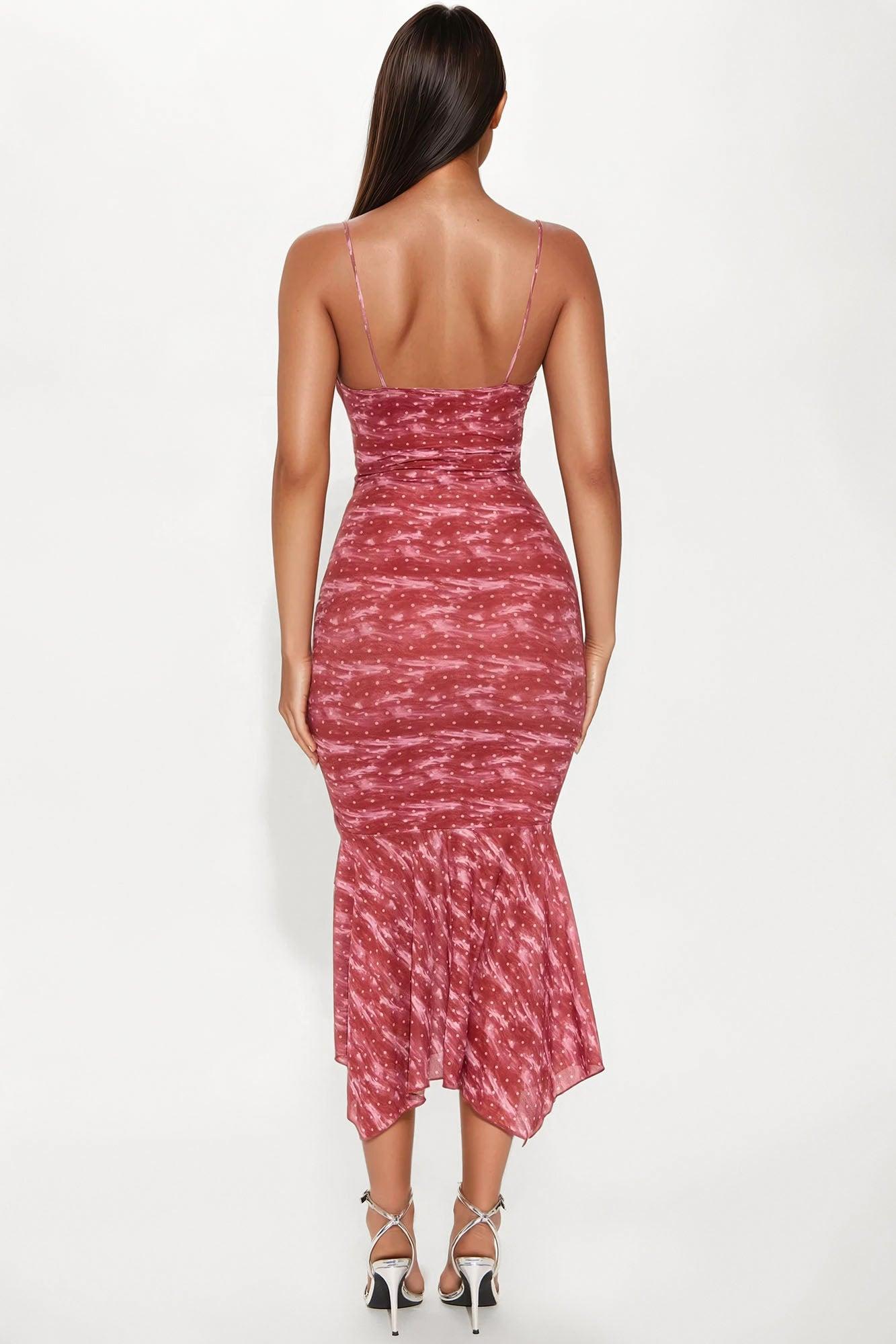 Wild Daydream Polka Dot Mesh Midi Dress - Red Female Product Image