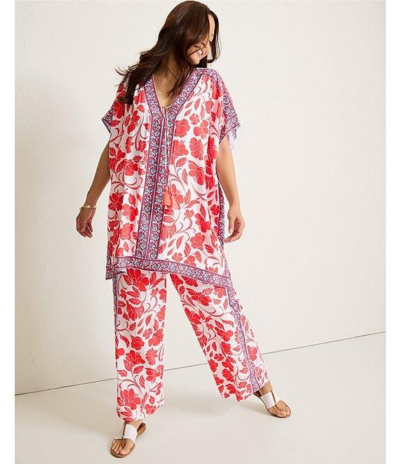 Tommy Bahama Island Cays Fiori Border Floral V-Neck Tunic Swim Cover-up Product Image
