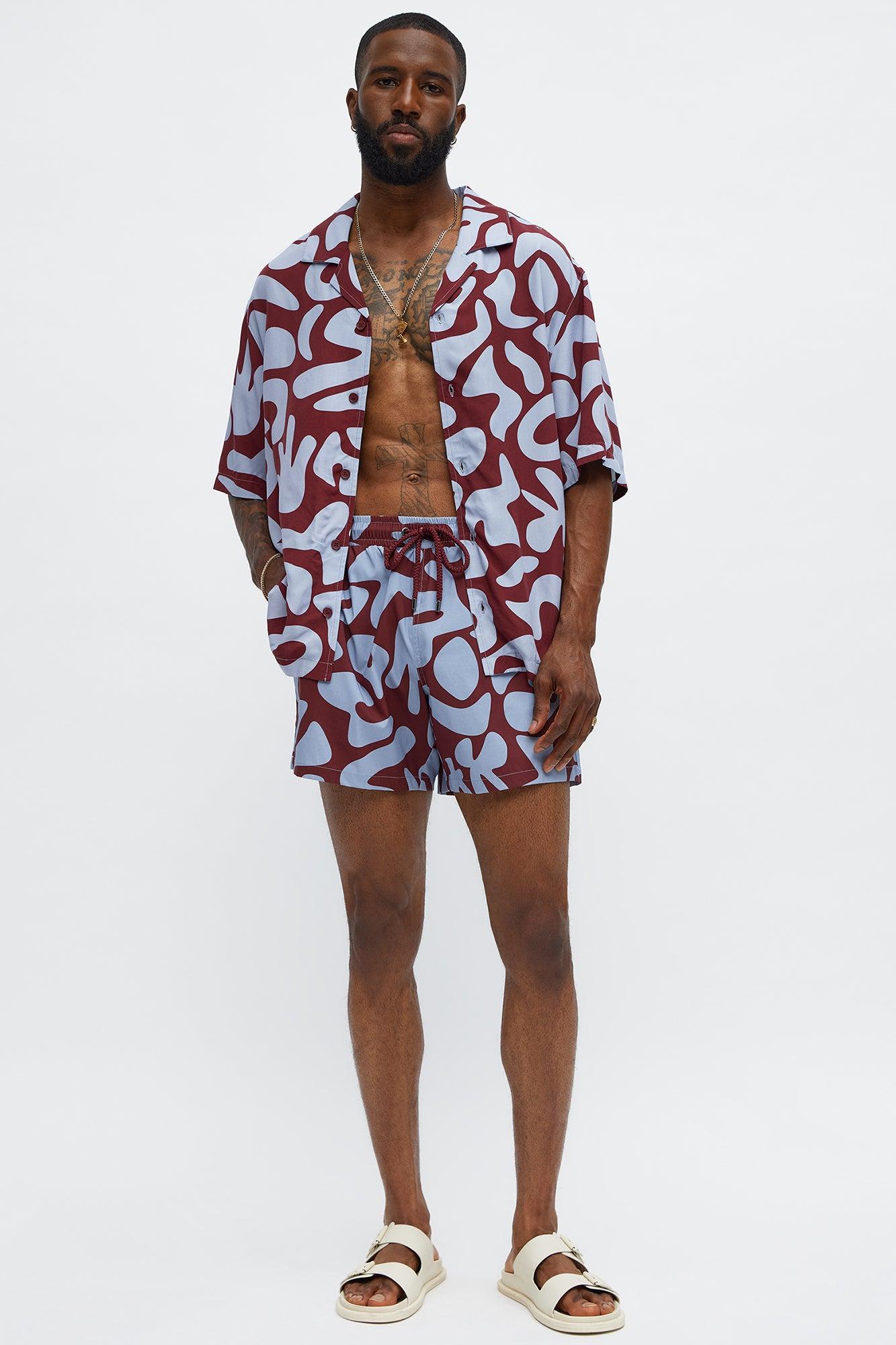 Chateau Abstract Printed Swim Mid Trunk - Burgundy/combo Male Product Image