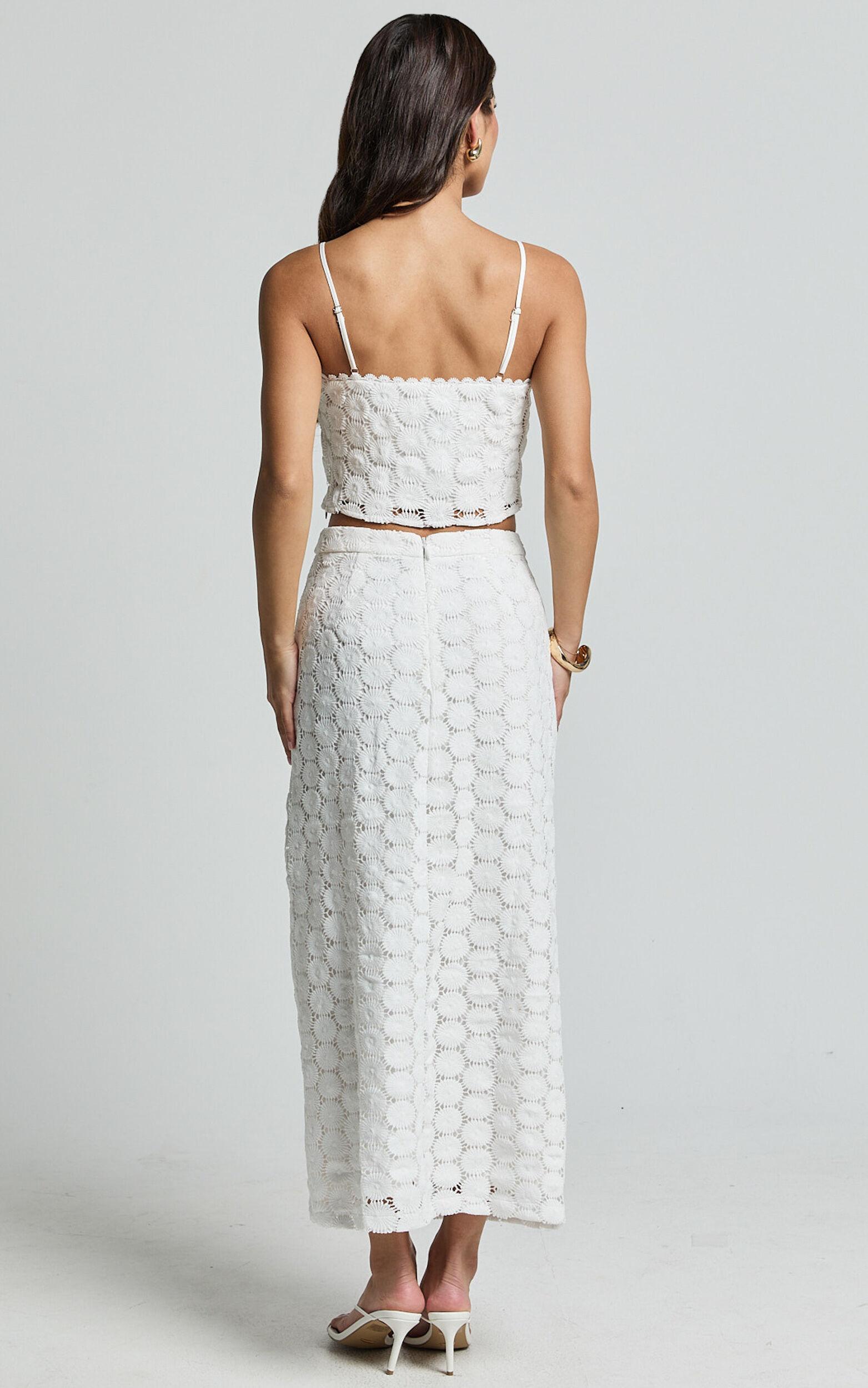 Wendy Top - Broderie Lace Cami Crop Top in White Product Image