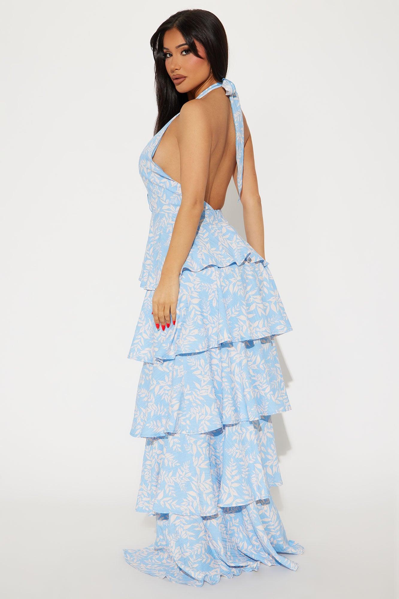 Jazlyn Printed Tiered Maxi Dress - Light Blue Product Image