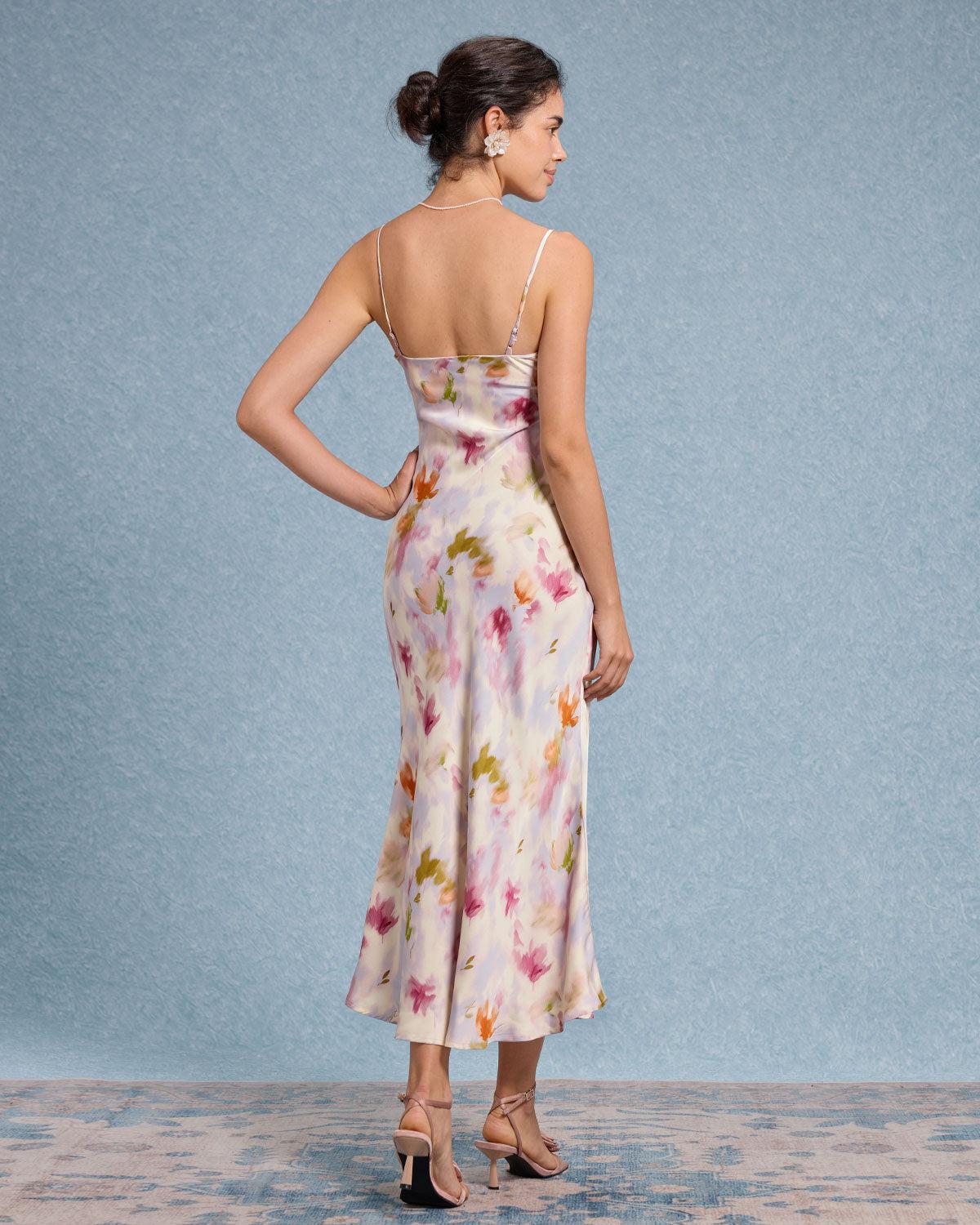 Pink Floral Mermaid Slip Midi Dress Product Image