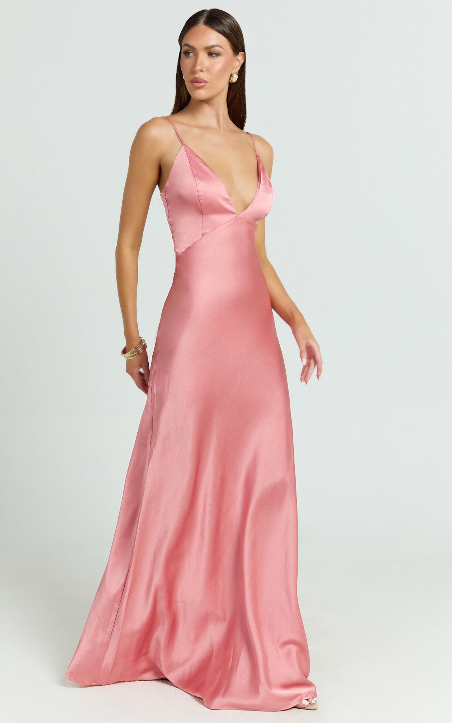 Quincy Maxi Dress - Satin Slip Dress in Pink Product Image