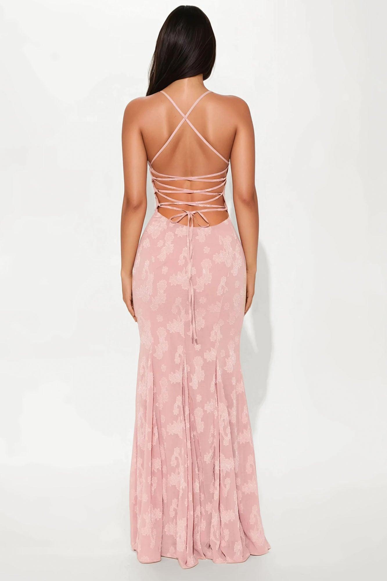 Janelle Embroidered Chiffon Maxi Dress - Rose Female Product Image