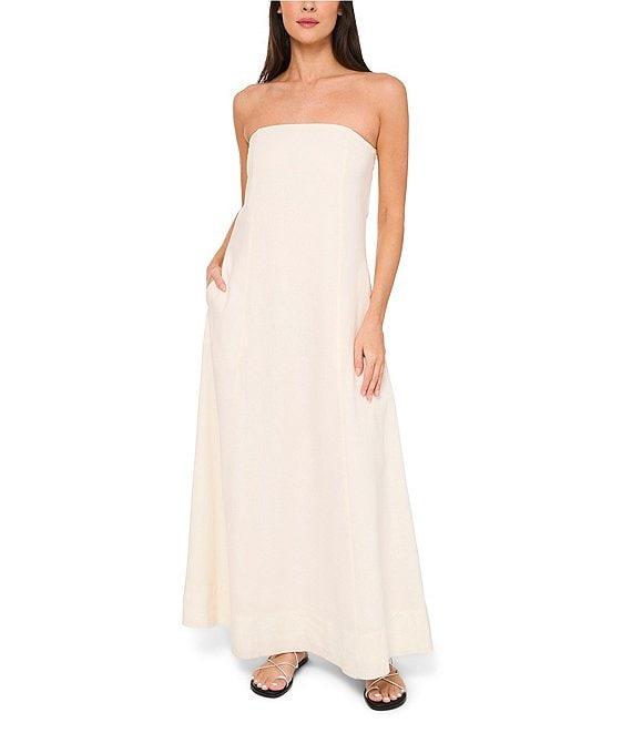 1. STATE Strapless Linen Blend Smocked Back Pocketed A-Line Maxi Dress Product Image